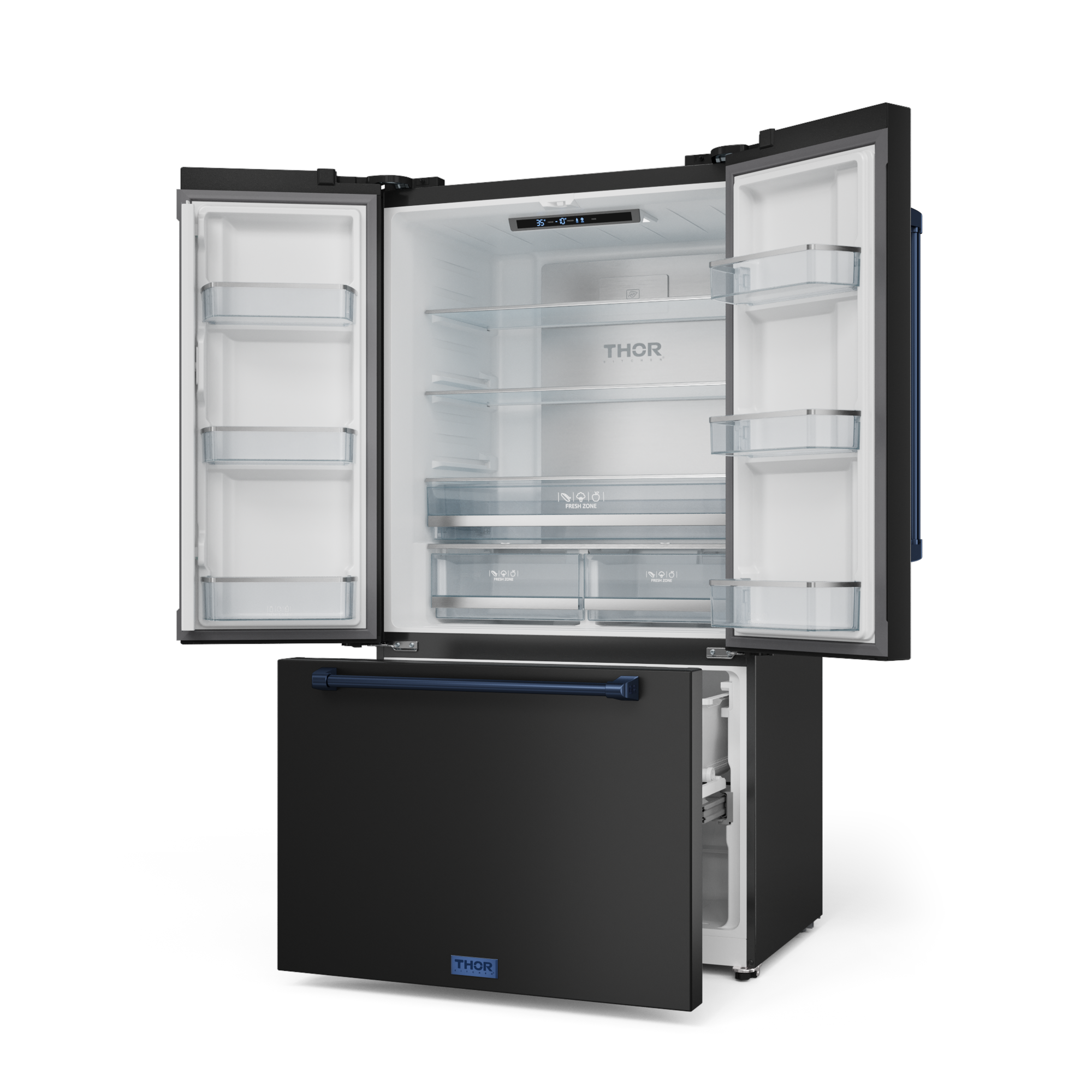 36 Inch 20.3 cu ft French Door Counter Depth Refrigerator with Ice Maker in Black/Navy Blue | Gordon Ramsay Series