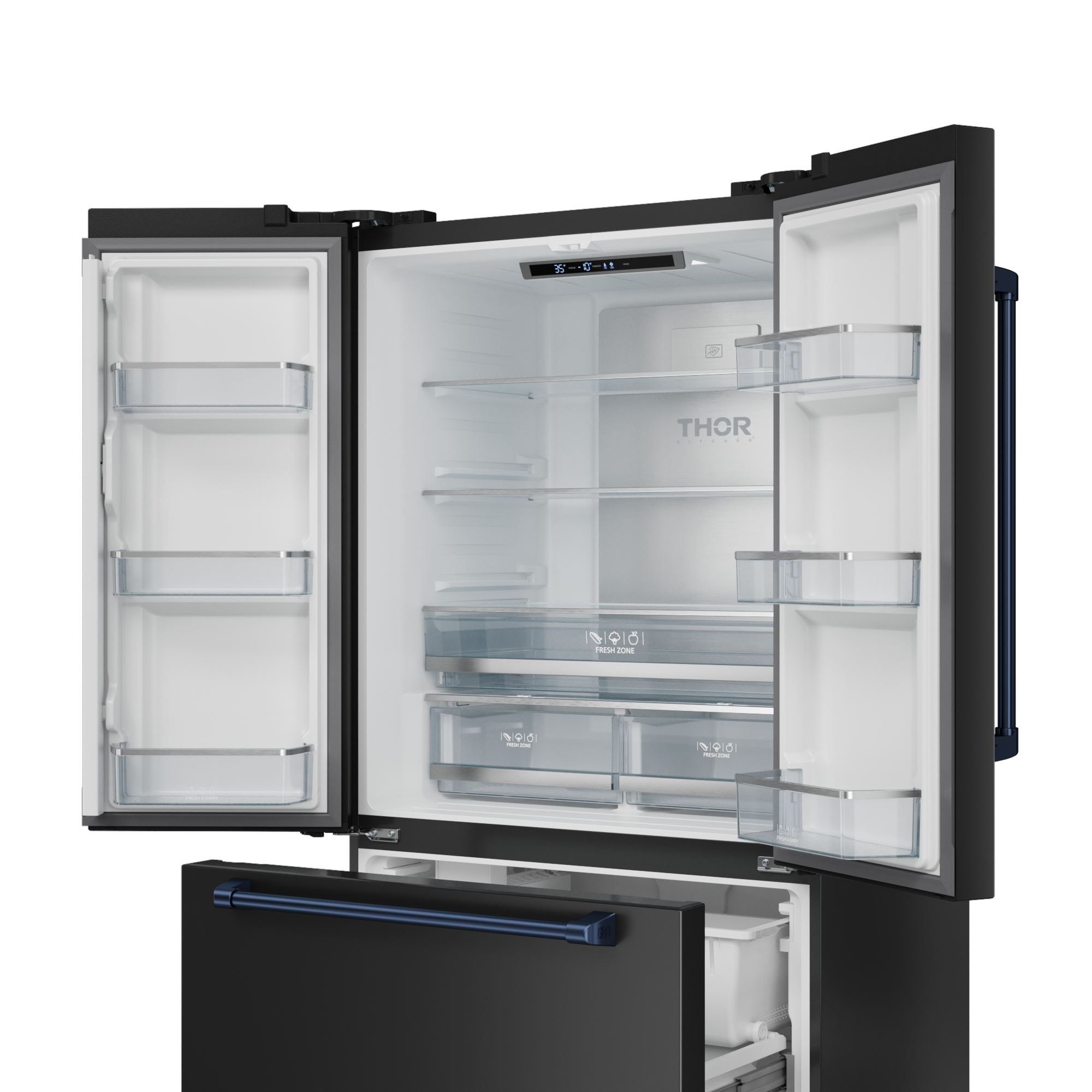 36 Inch 20.3 cu ft French Door Counter Depth Refrigerator with Ice Maker in Black/Navy Blue | Gordon Ramsay Series