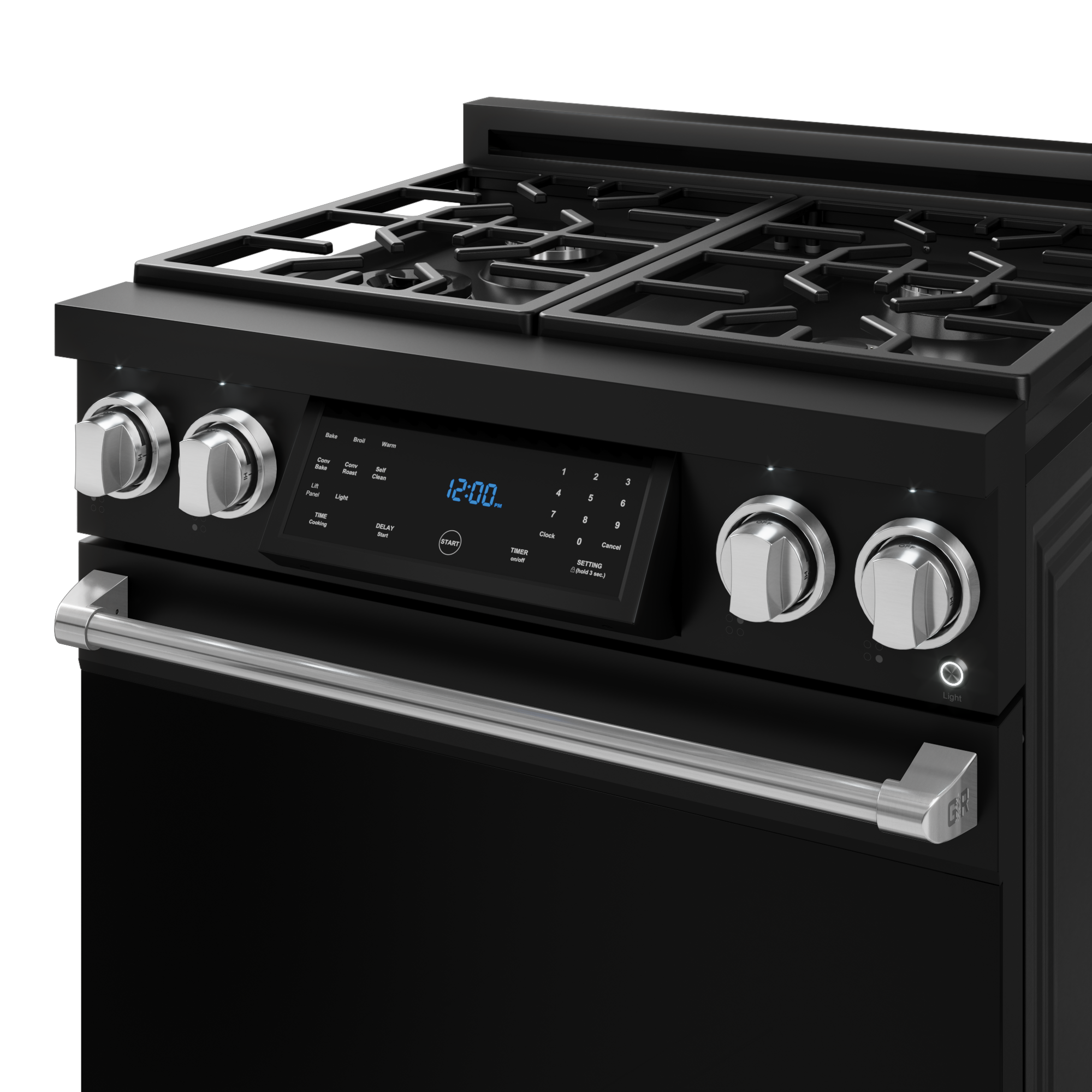 30 Inch Professional Gas Range with Tilt Panel Touch Control in Matte Black/Stainless Steel | Gordon Ramsay Series