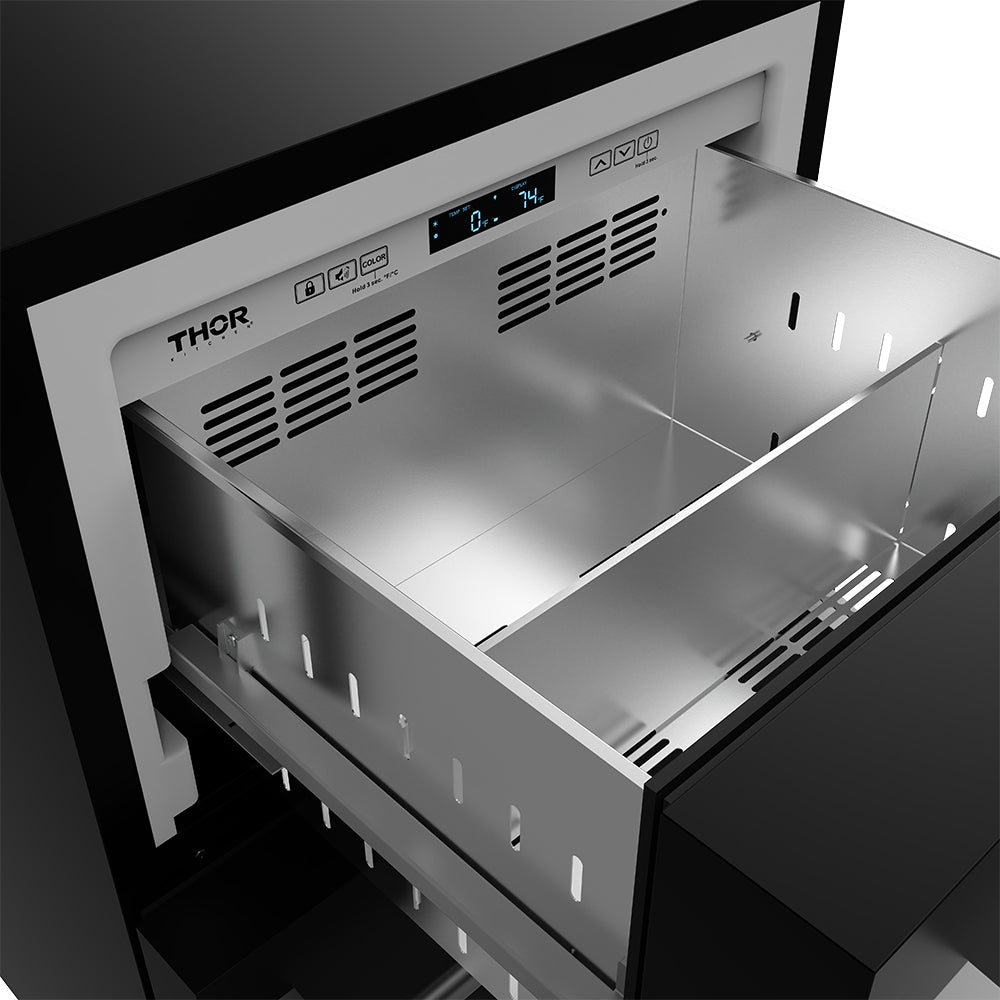 24" Undercounter Built-In or Freestanding Drawer Refrigerator – Black/Stainless Steel | Gordon Ramsay Series