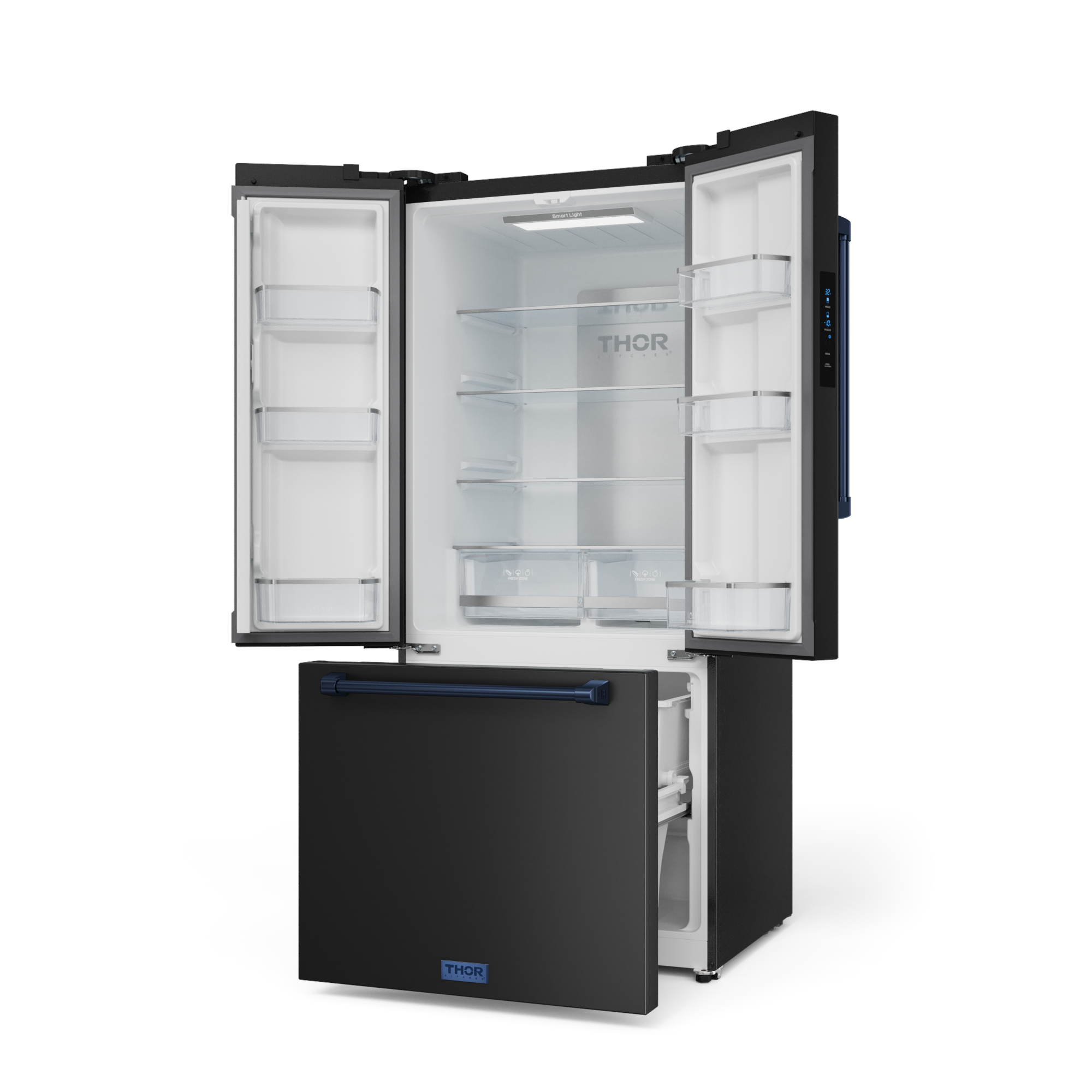 30 Inch 17.5 cu ft French Door Counter Depth Refrigerator with Ice Maker in Black/Navy Blue | Gordon Ramsay Series