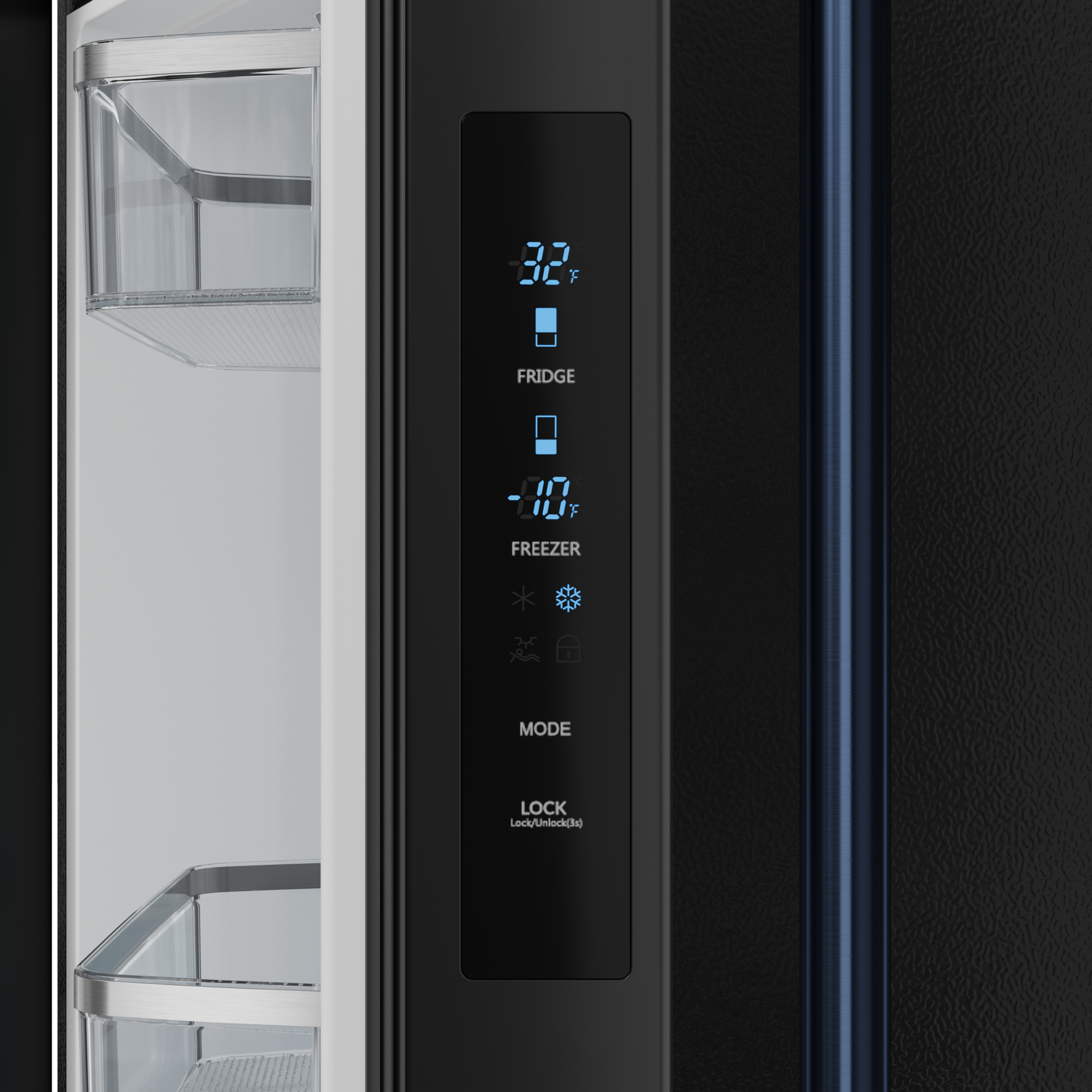 30 Inch 17.5 cu ft French Door Counter Depth Refrigerator with Ice Maker in Black/Navy Blue | Gordon Ramsay Series