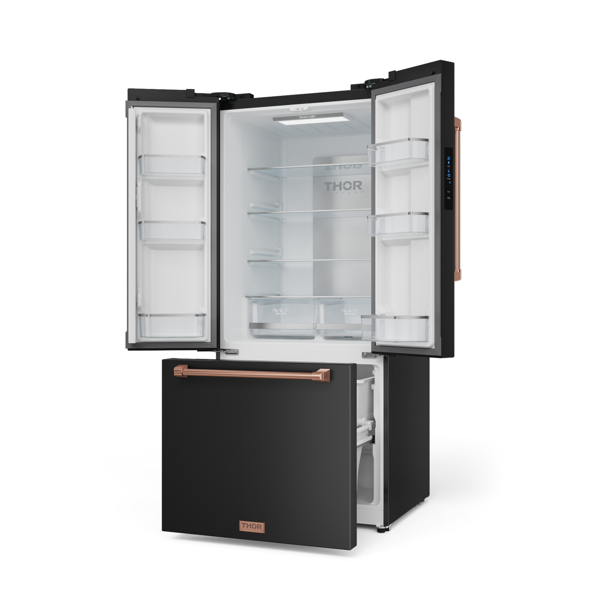 30 Inch 17.5 cu ft French Door Counter Depth Refrigerator with Ice Maker in Black/Rose Gold | Gordon Ramsay Series