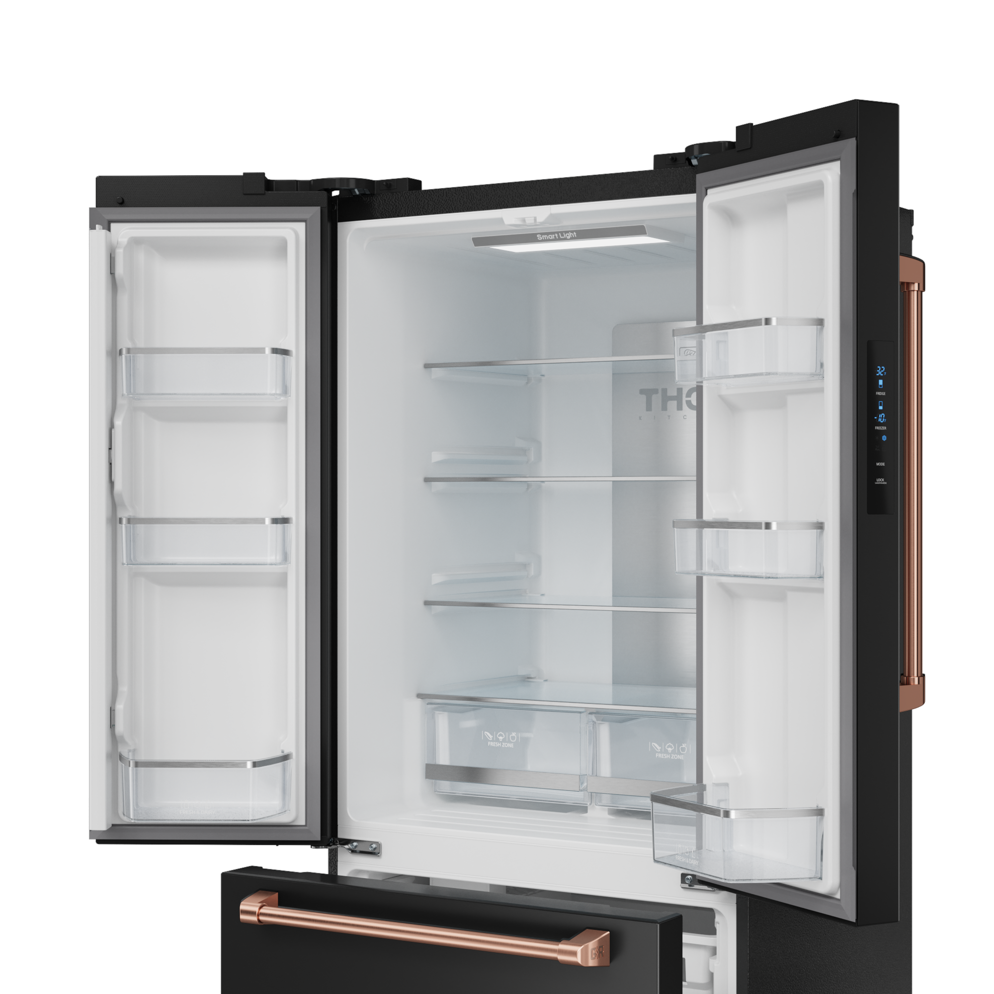 30 Inch 17.5 cu ft French Door Counter Depth Refrigerator with Ice Maker in Black/Rose Gold | Gordon Ramsay Series