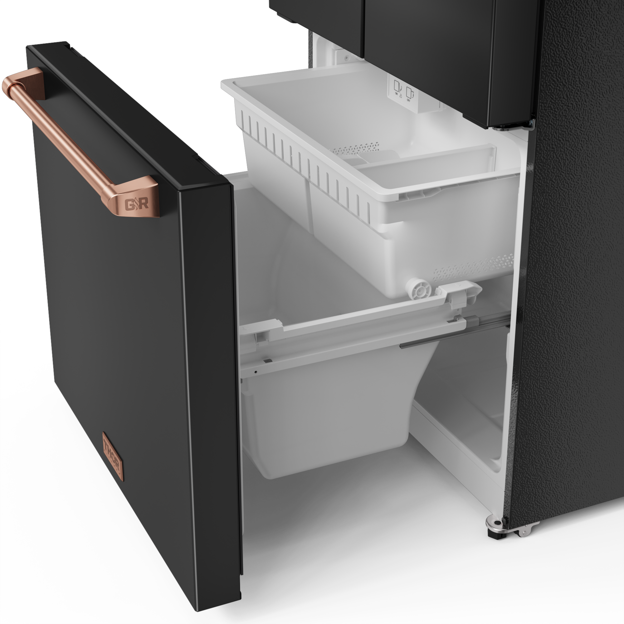 30 Inch 17.5 cu ft French Door Counter Depth Refrigerator with Ice Maker in Black/Rose Gold | Gordon Ramsay Series