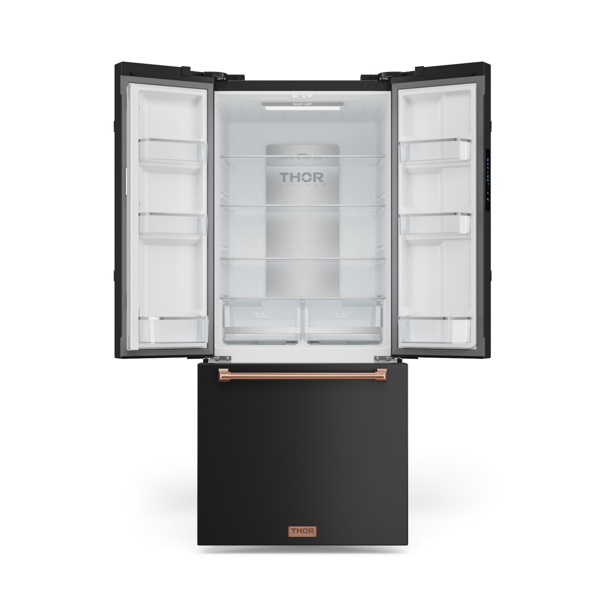 30 Inch 17.5 cu ft French Door Counter Depth Refrigerator with Ice Maker in Black/Rose Gold | Gordon Ramsay Series