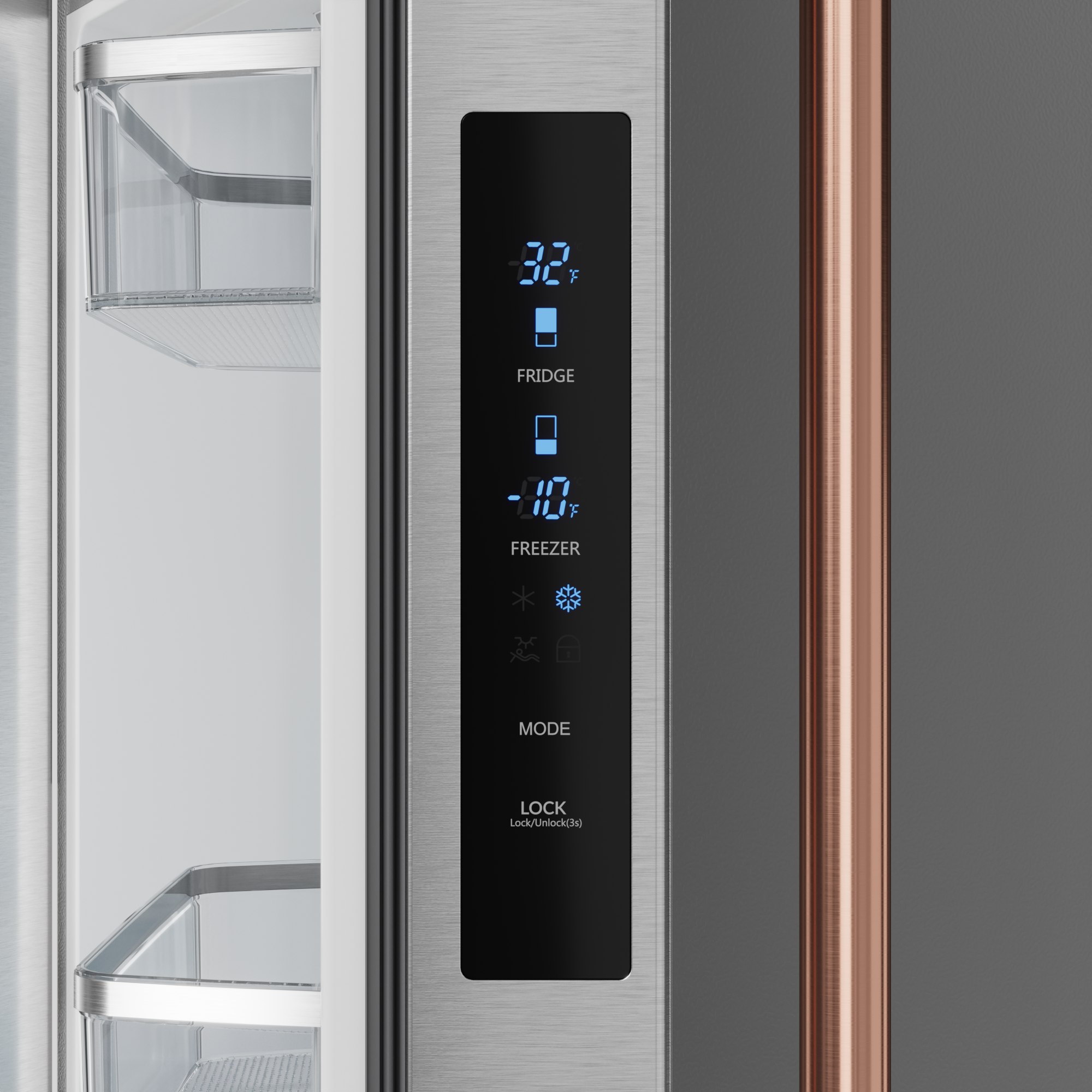 30 Inch 17.5 cu ft French Door Counter Depth Refrigerator with Ice Maker in Stainless Steel/Rose Gold | Gordon Ramsay Series