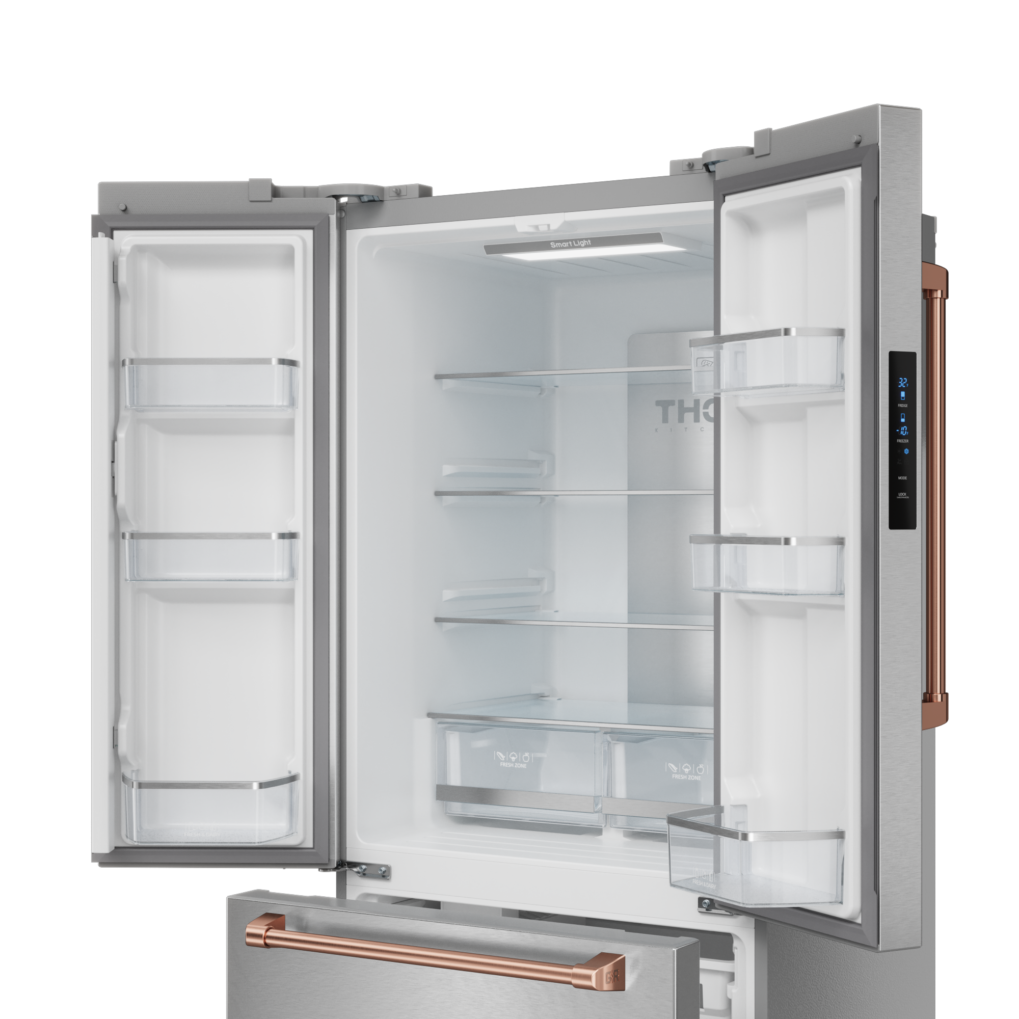 30 Inch 17.5 cu ft French Door Counter Depth Refrigerator with Ice Maker in Stainless Steel/Rose Gold | Gordon Ramsay Series
