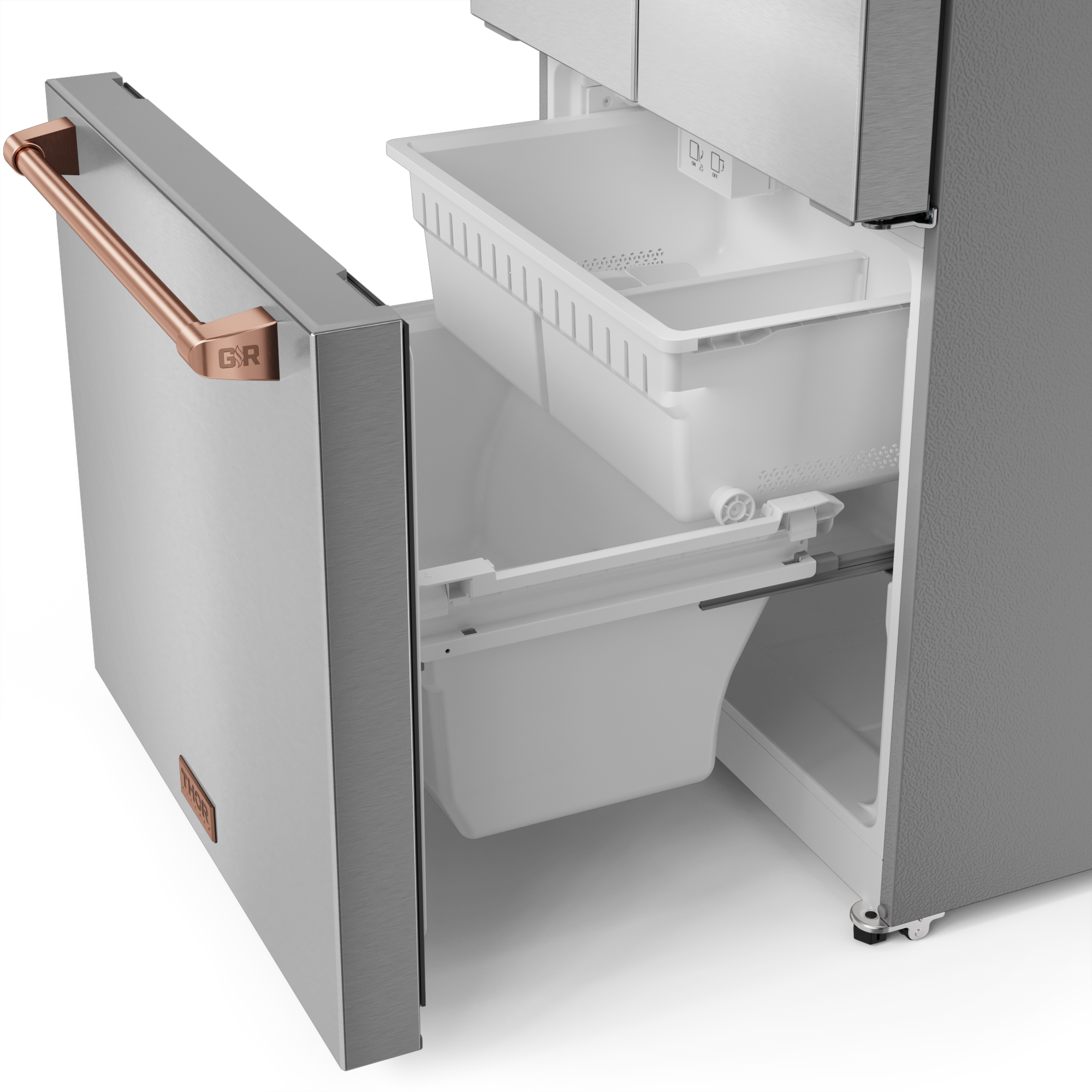 30 Inch 17.5 cu ft French Door Counter Depth Refrigerator with Ice Maker in Stainless Steel/Rose Gold | Gordon Ramsay Series