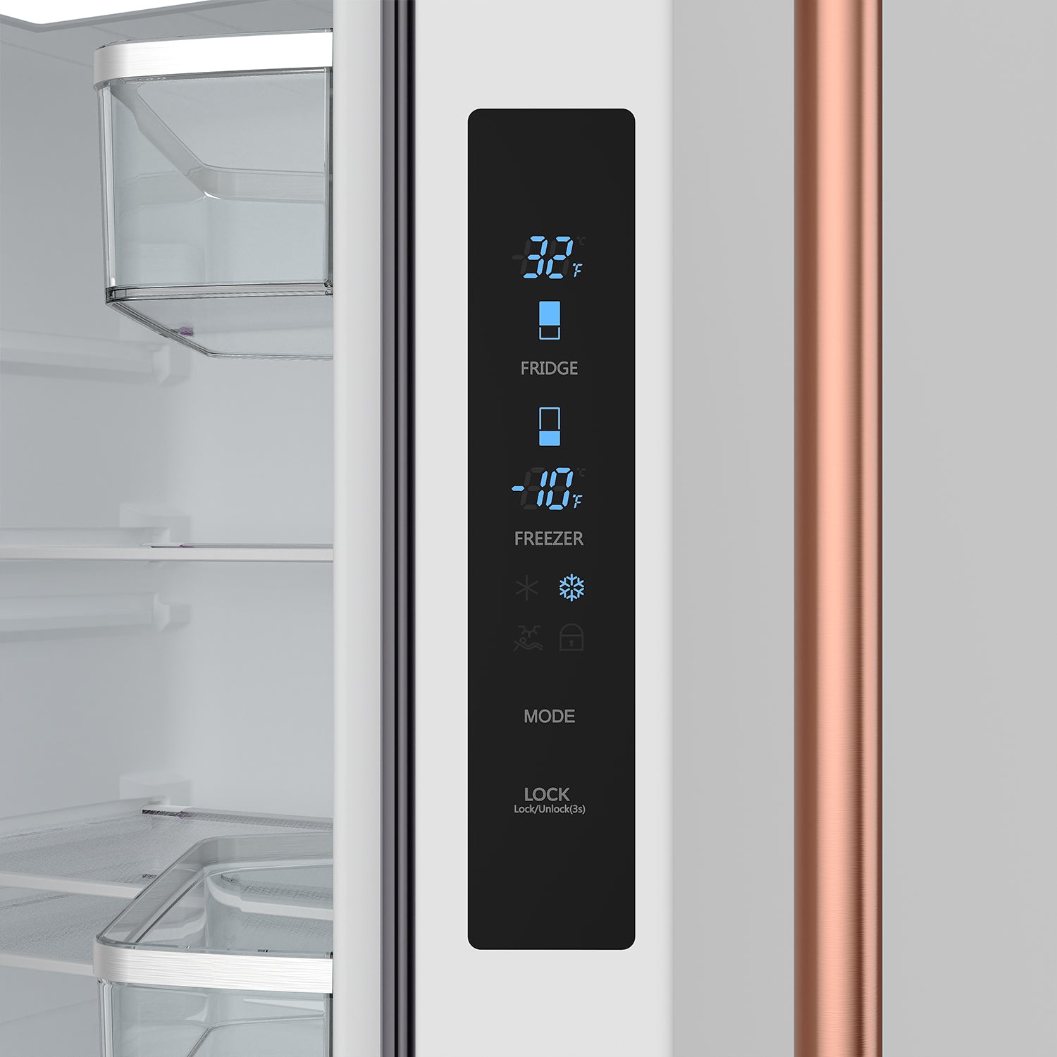 30 Inch French Door Counter Depth Refrigerator with Ice Maker – White/Rose Gold | Gordon Ramsay Series