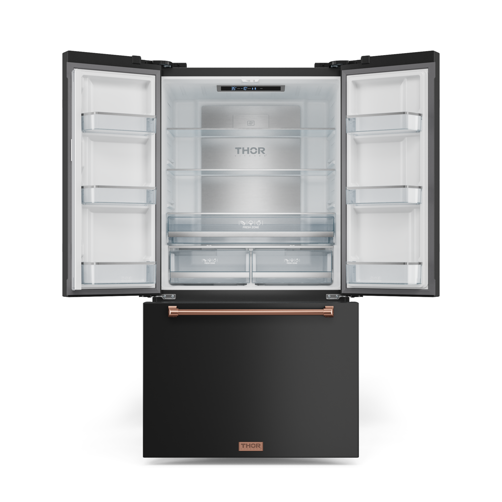 36 Inch 20.3 cu ft French Door Counter Depth Refrigerator with Ice Maker in Black/Rose Gold | Gordon Ramsay Series