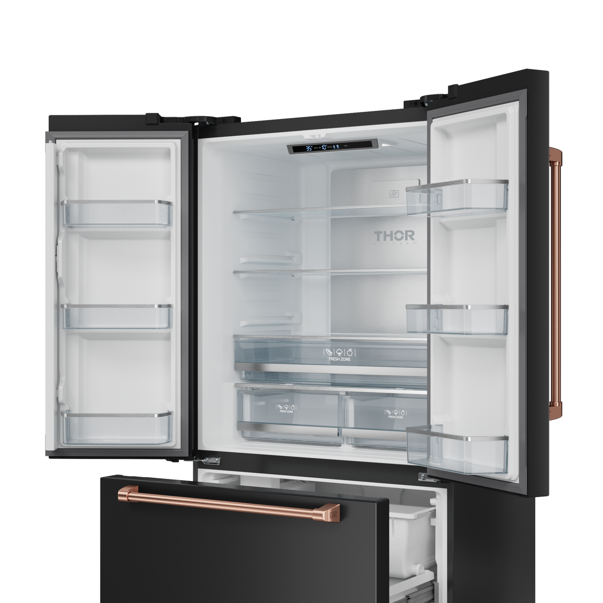 36 Inch 20.3 cu ft French Door Counter Depth Refrigerator with Ice Maker in Black/Rose Gold | Gordon Ramsay Series