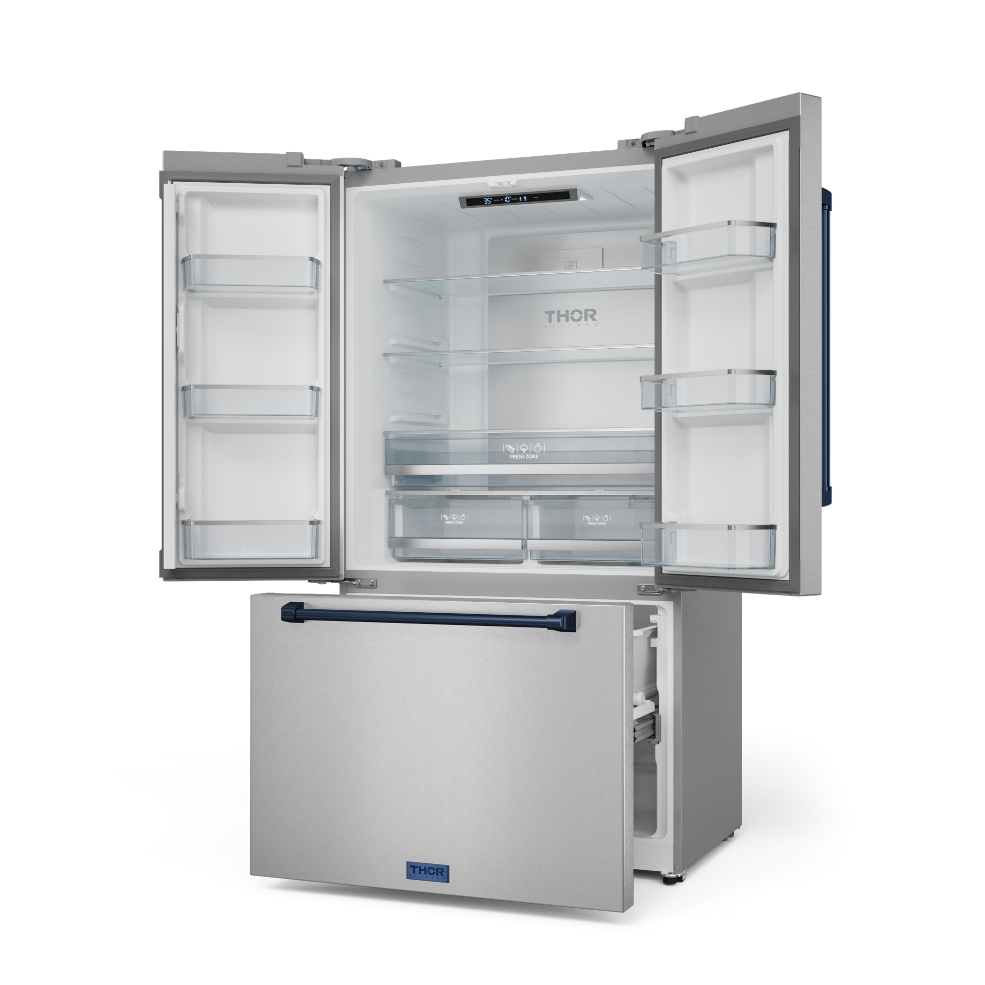 36 Inch 20.3 cu ft French Door Counter Depth Refrigerator with Ice Maker in Stainless Steel/Navy Blue | Gordon Ramsay Series