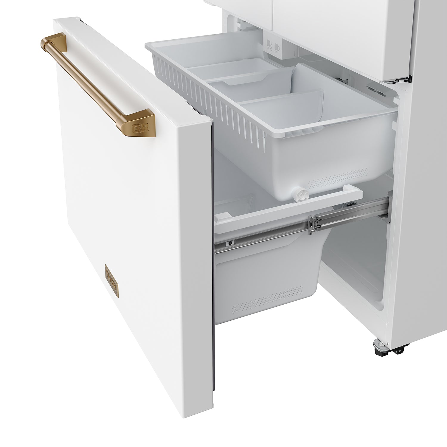 36 Inch French Door Counter Depth Refrigerator with Ice Maker – White/Bronze | Gordon Ramsay Series