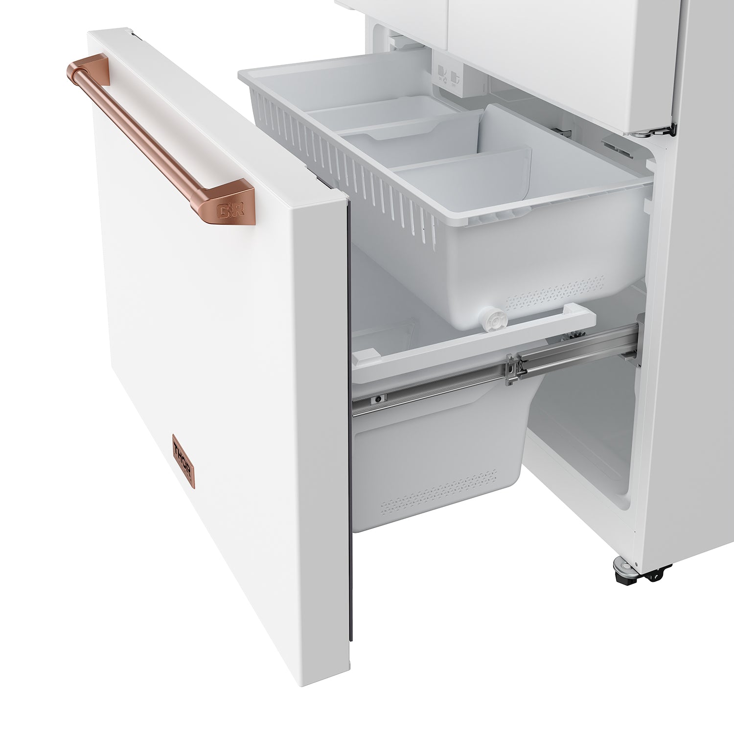 36 Inch French Door Counter Depth Refrigerator with Ice Maker – White/Rose Gold | Gordon Ramsay Series