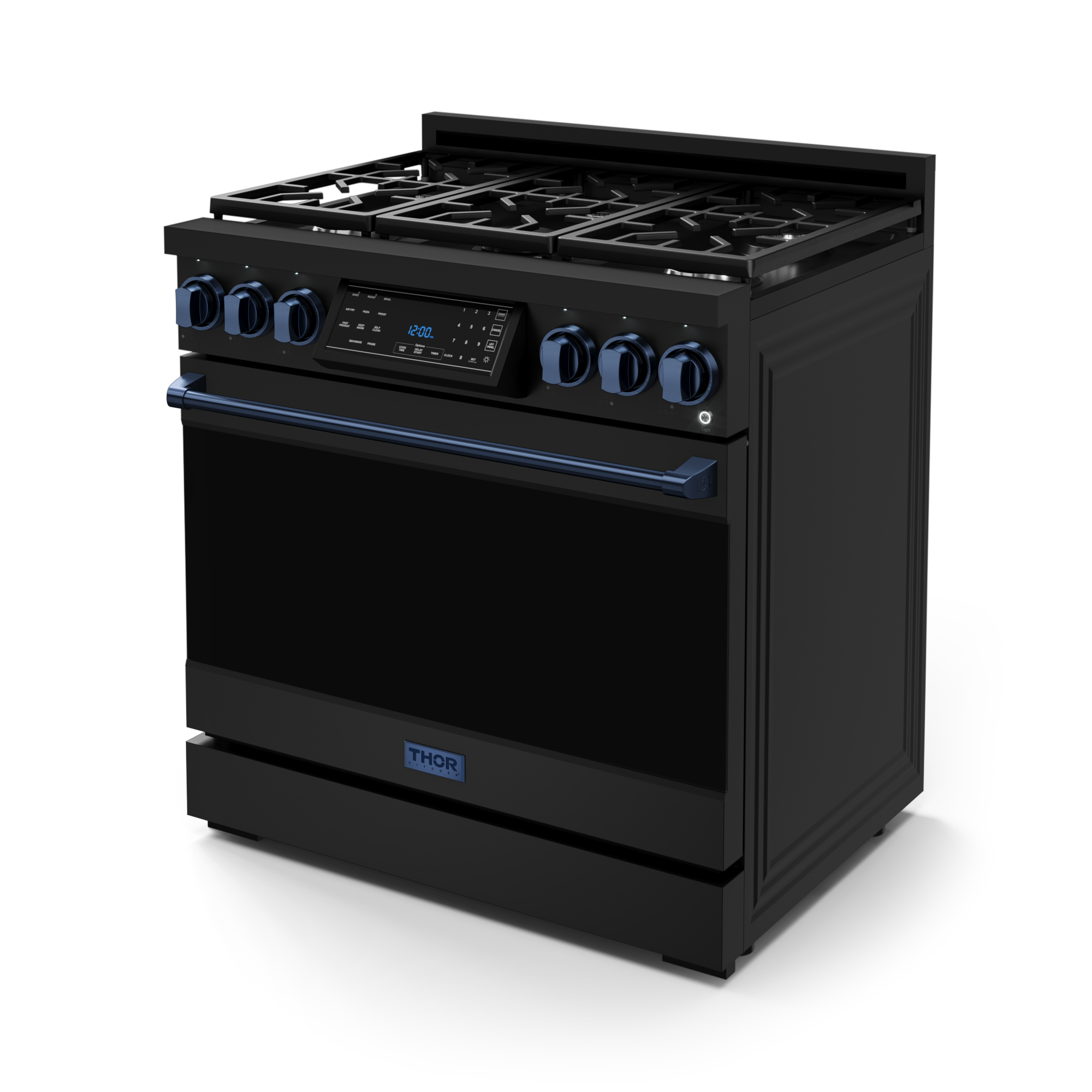 36 Inch Professional Gas Range with Tilt Panel Touch Control in Black/Navy Blue | Gordon Ramsay Series