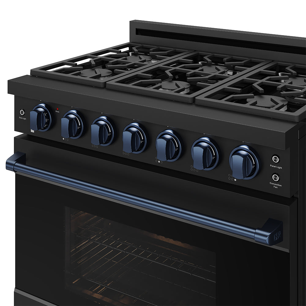 36 Inch Professional Gas Range with Precision Knob in Black and Blue | Gordon Ramsay Series