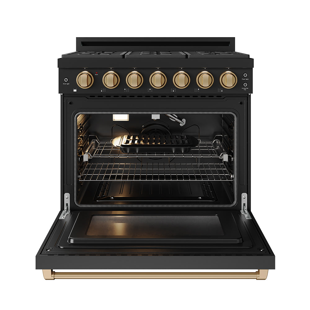 36 Inch Professional Gas Range with Precision Knob in Black and Bronze | Gordon Ramsay Series