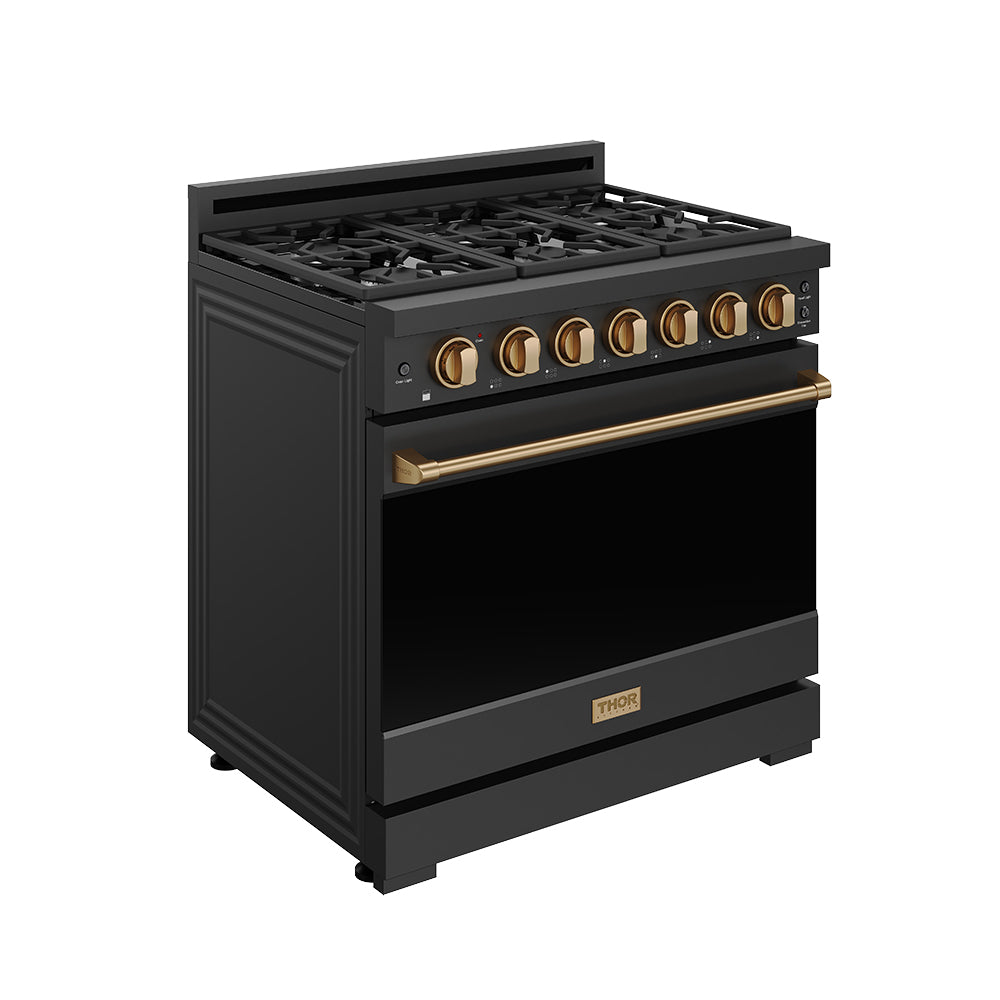 36 Inch Professional Gas Range with Precision Knob in Black and Bronze | Gordon Ramsay Series