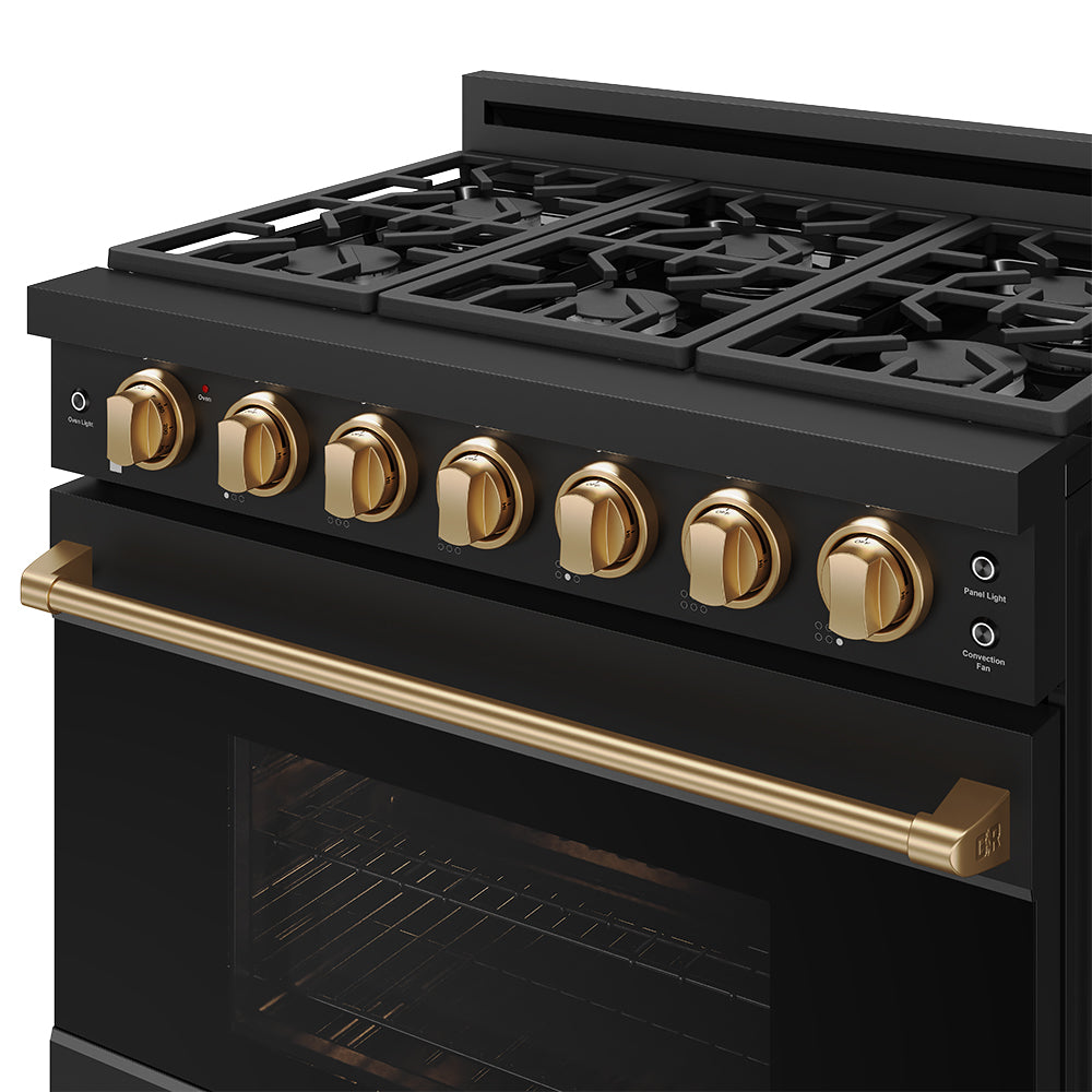 36 Inch Professional Gas Range with Precision Knob in Black and Bronze | Gordon Ramsay Series