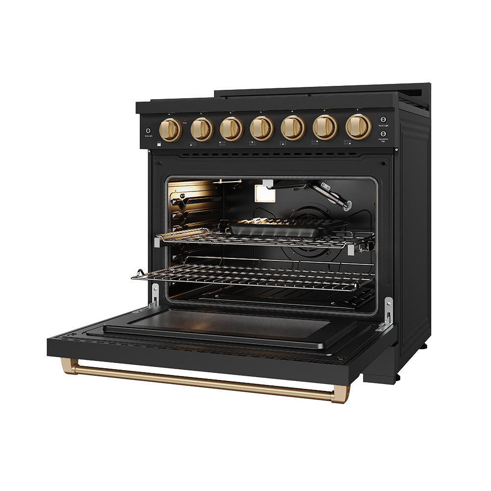36 Inch Professional Gas Range with Precision Knob in Black and Bronze | Gordon Ramsay Series