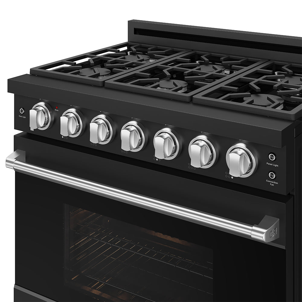 36 Inch Professional Gas Range with Precision Knob in Black and Stainless Steel | Gordon Ramsay Series