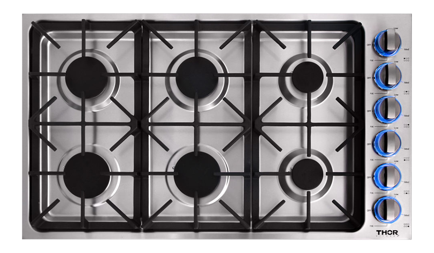 Thor Kitchen 36 Inch Professional Drop-In Gas Cooktop in Stainless Steel - Model TGC3601