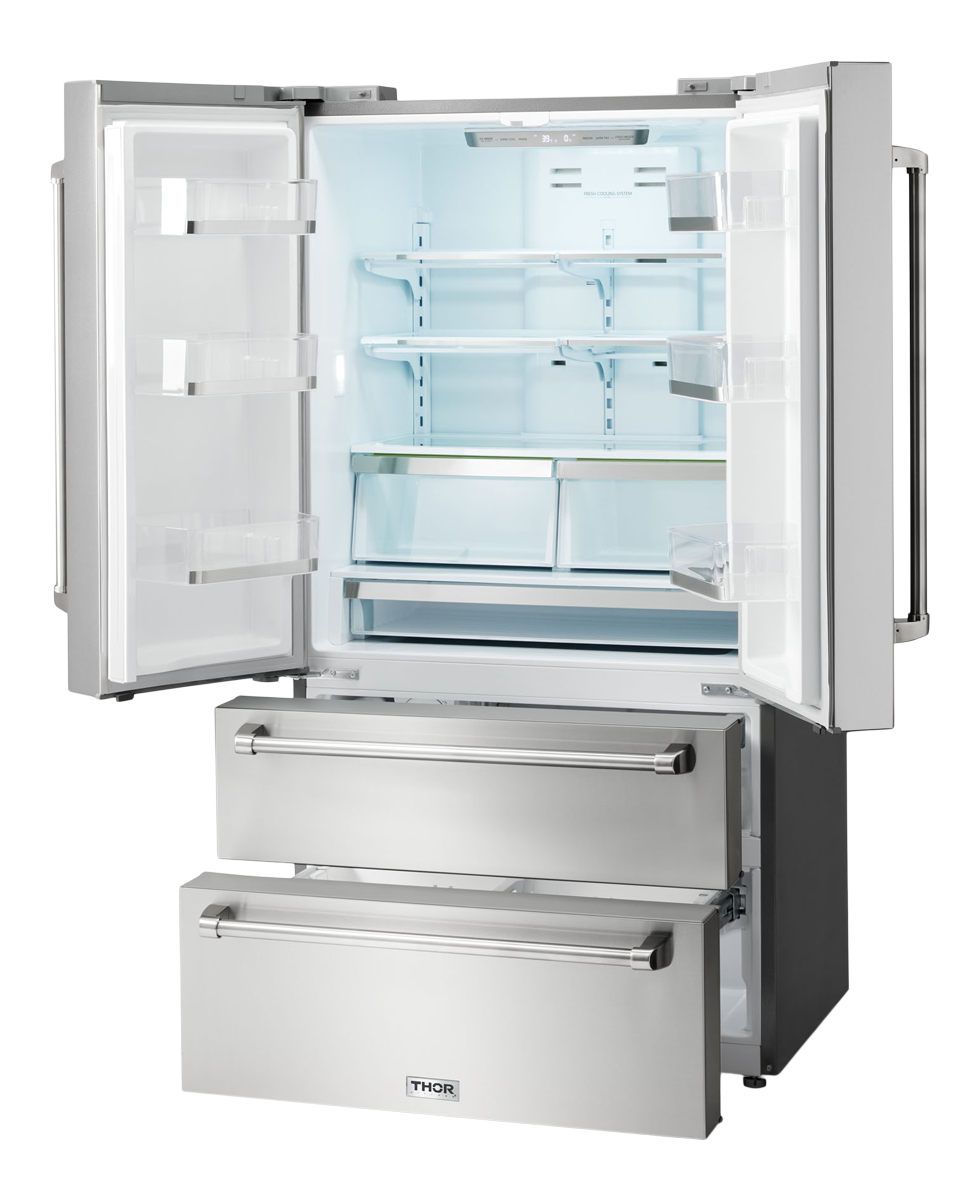 Thor Kitchen 36 Inch Professional French Door Refrigerator with Freezer Drawers - Model TRF3602-R (Renewed)