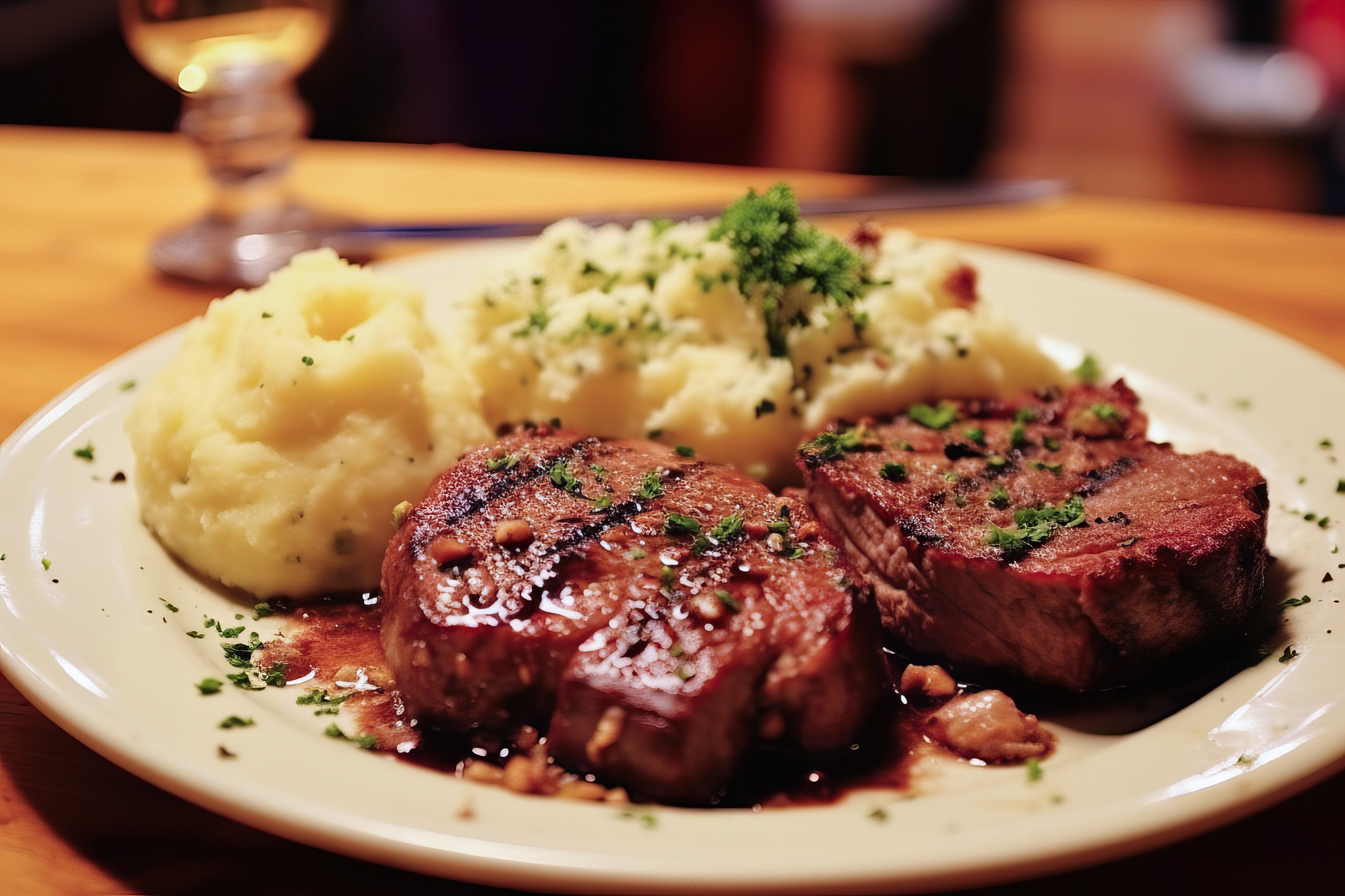 Steak, Mashed Potatoes & Red Wine Sauce