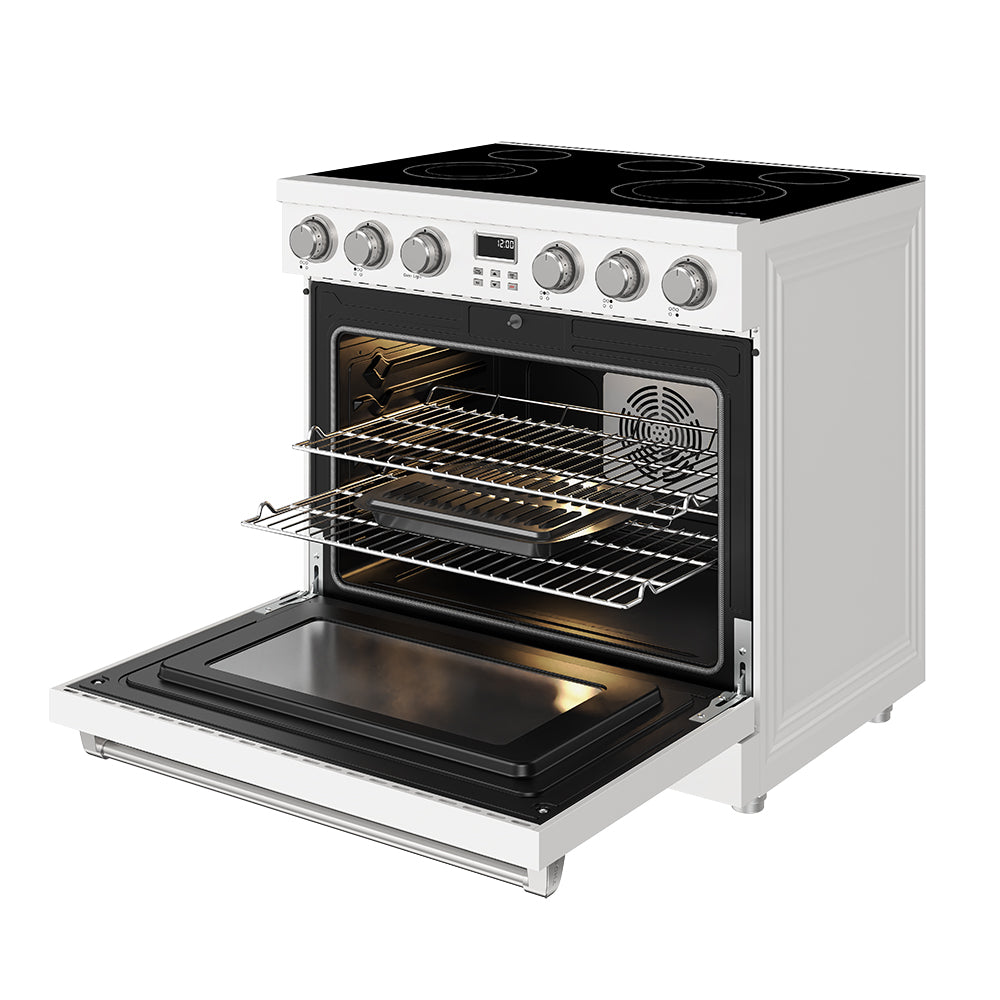 36 Inch Electric Range in White - Contemporary Professional