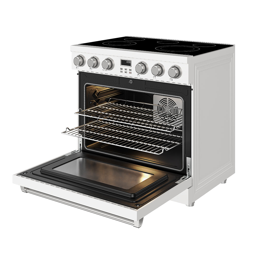 36 Inch Electric Range in White - Contemporary Professional