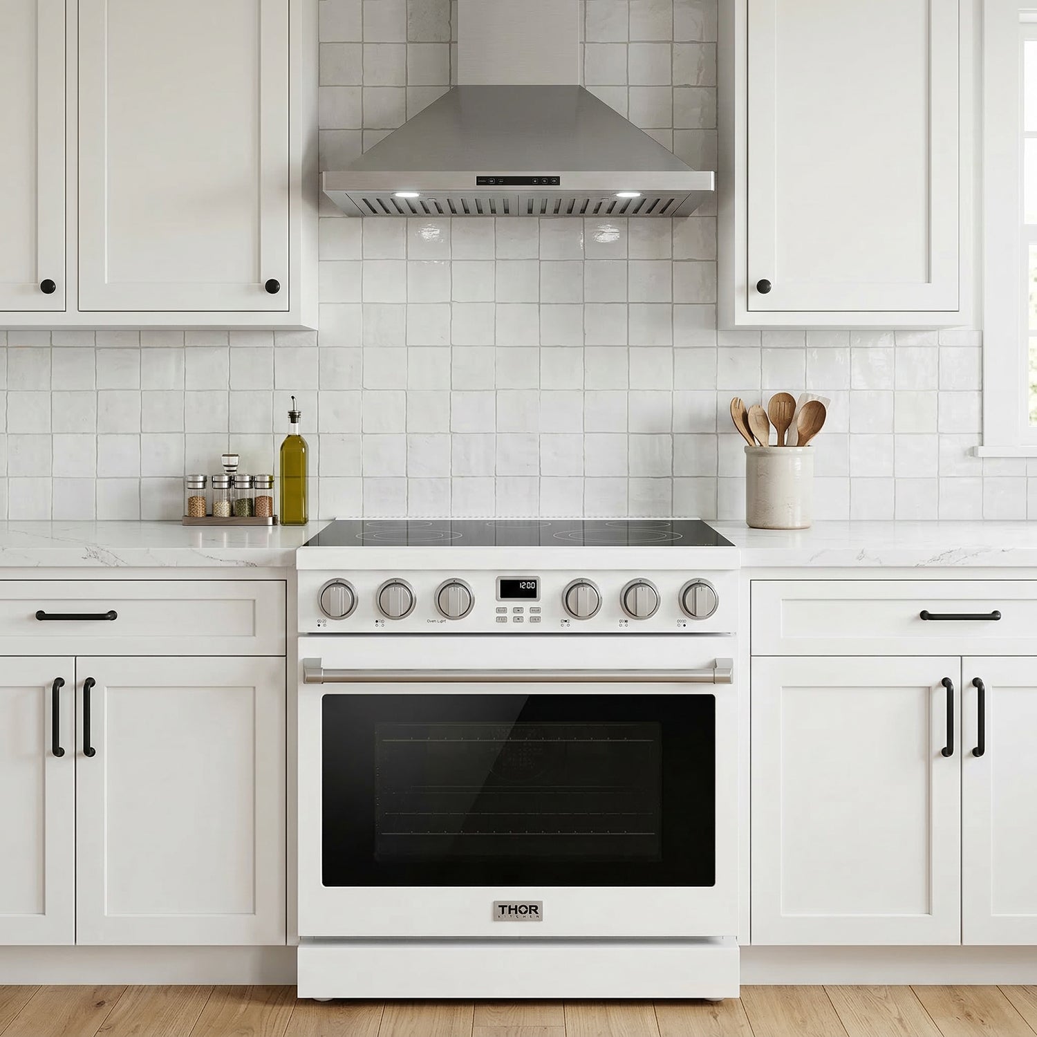36 Inch Electric Range in White - Contemporary Professional
