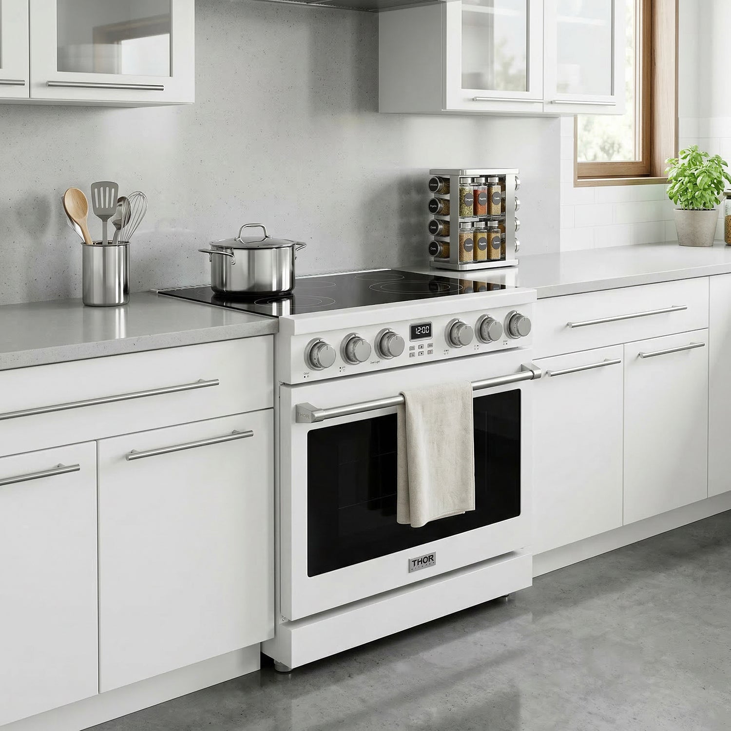 36 Inch Electric Range in White - Contemporary Professional