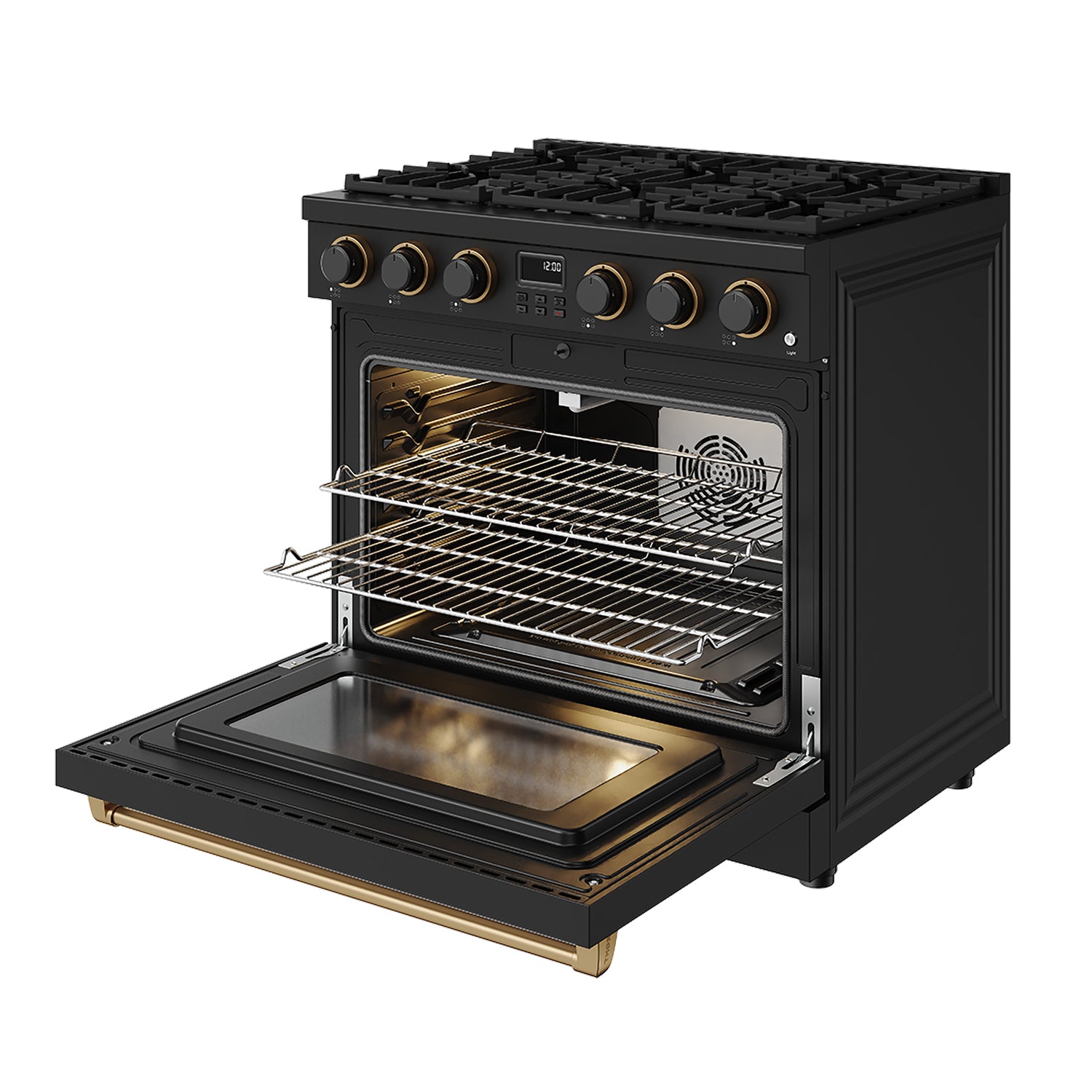 36 Inch Gas Range in Black and Bronze- Contemporary Professional