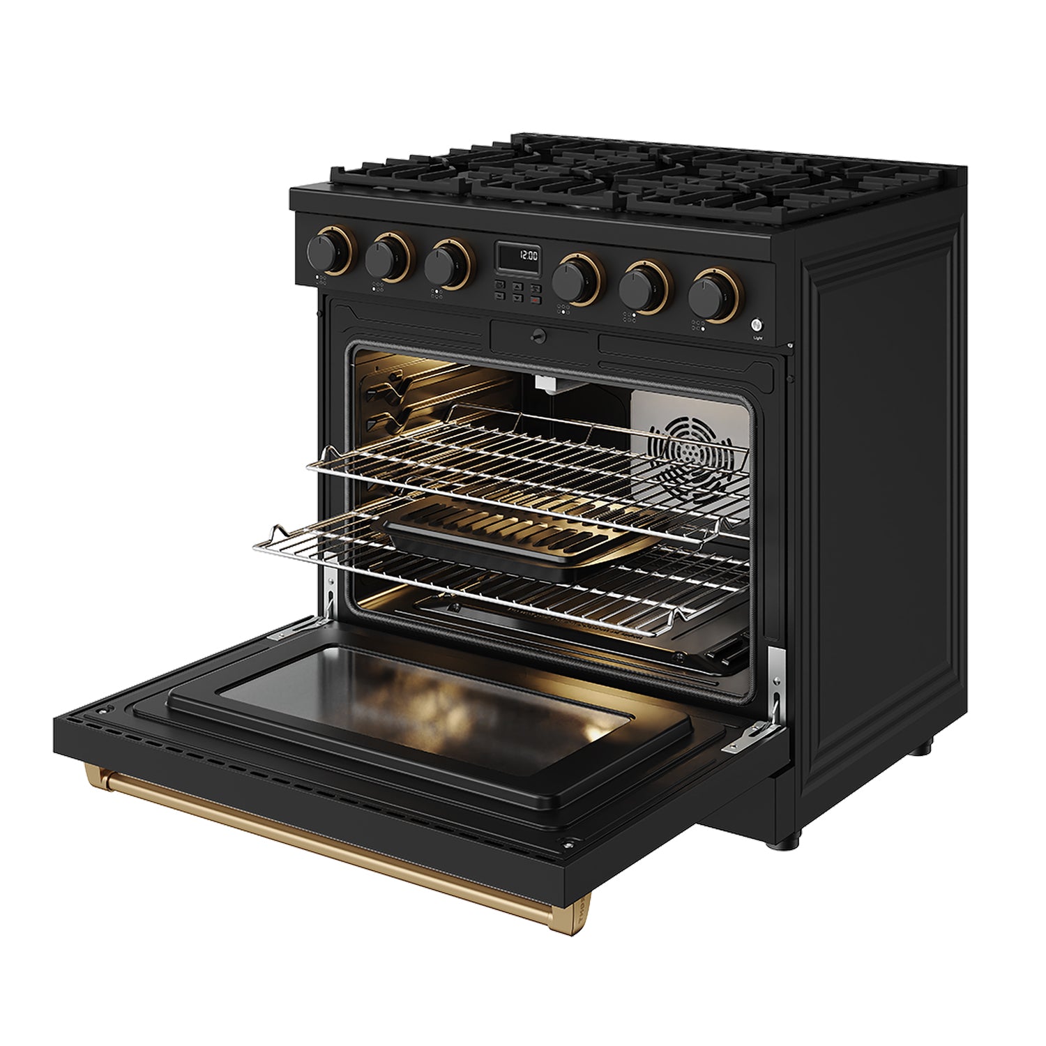 36 Inch Gas Range in Black and Bronze- Contemporary Professional