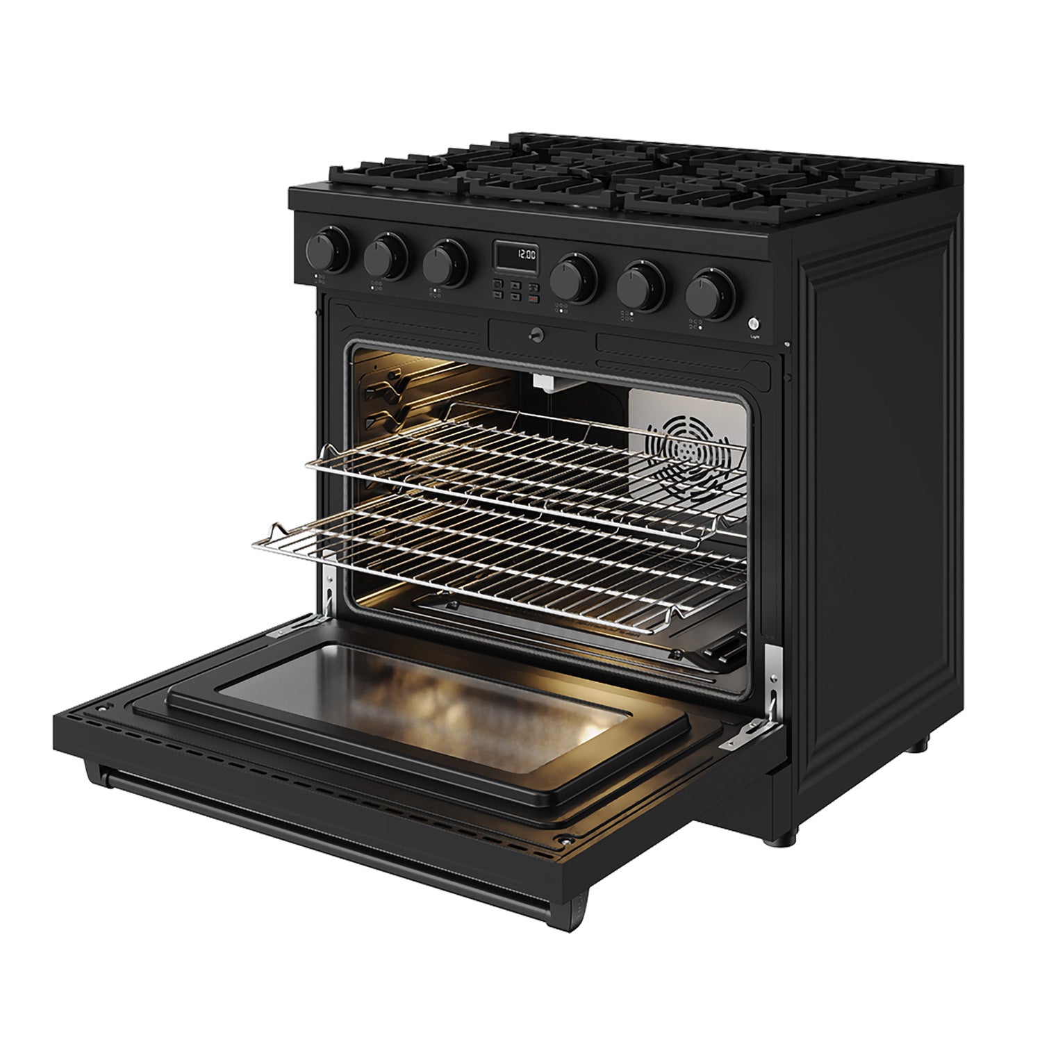 36 Inch Liquid Propane Range in Matte Black - Contemporary Professional