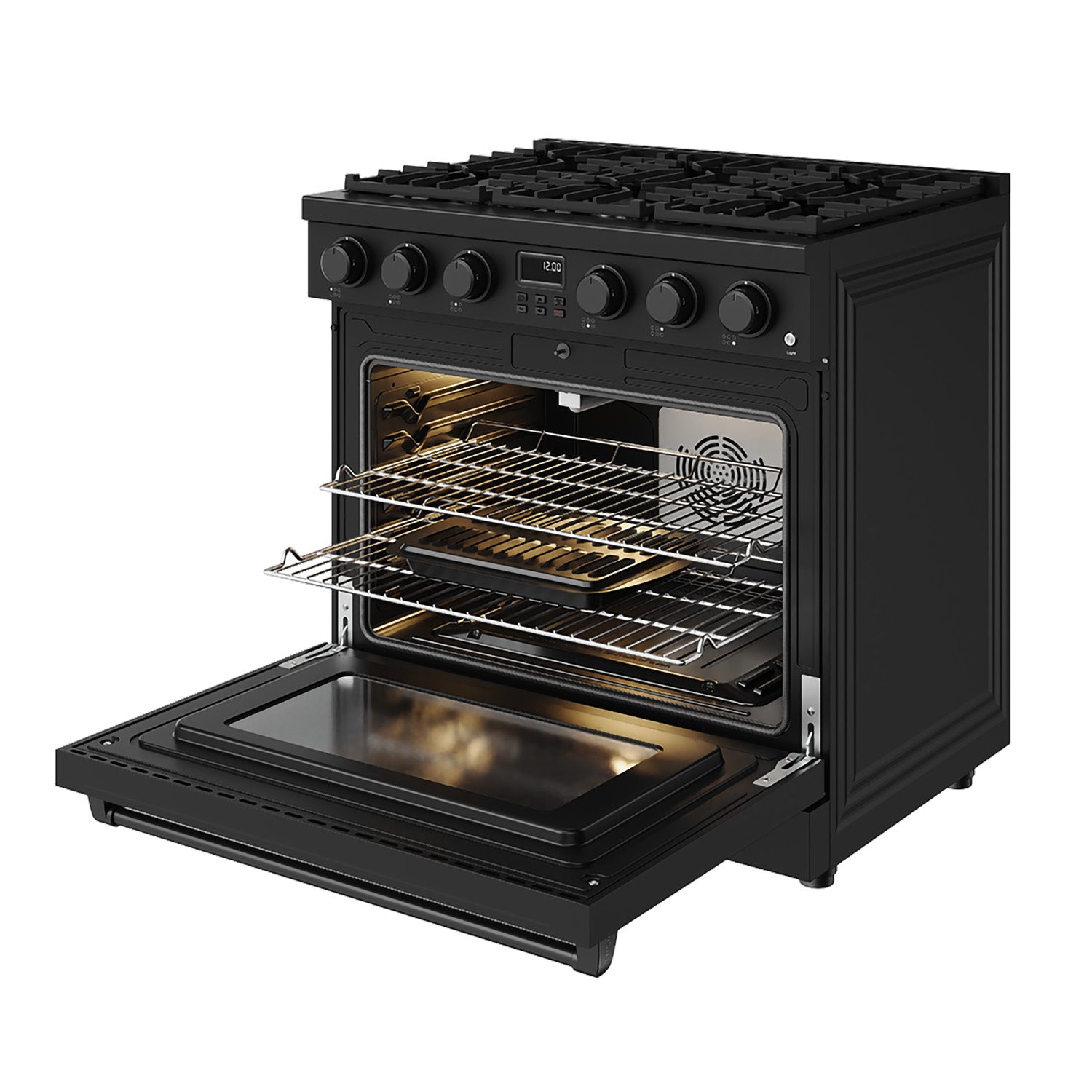 36 Inch Liquid Propane Range in Matte Black - Contemporary Professional