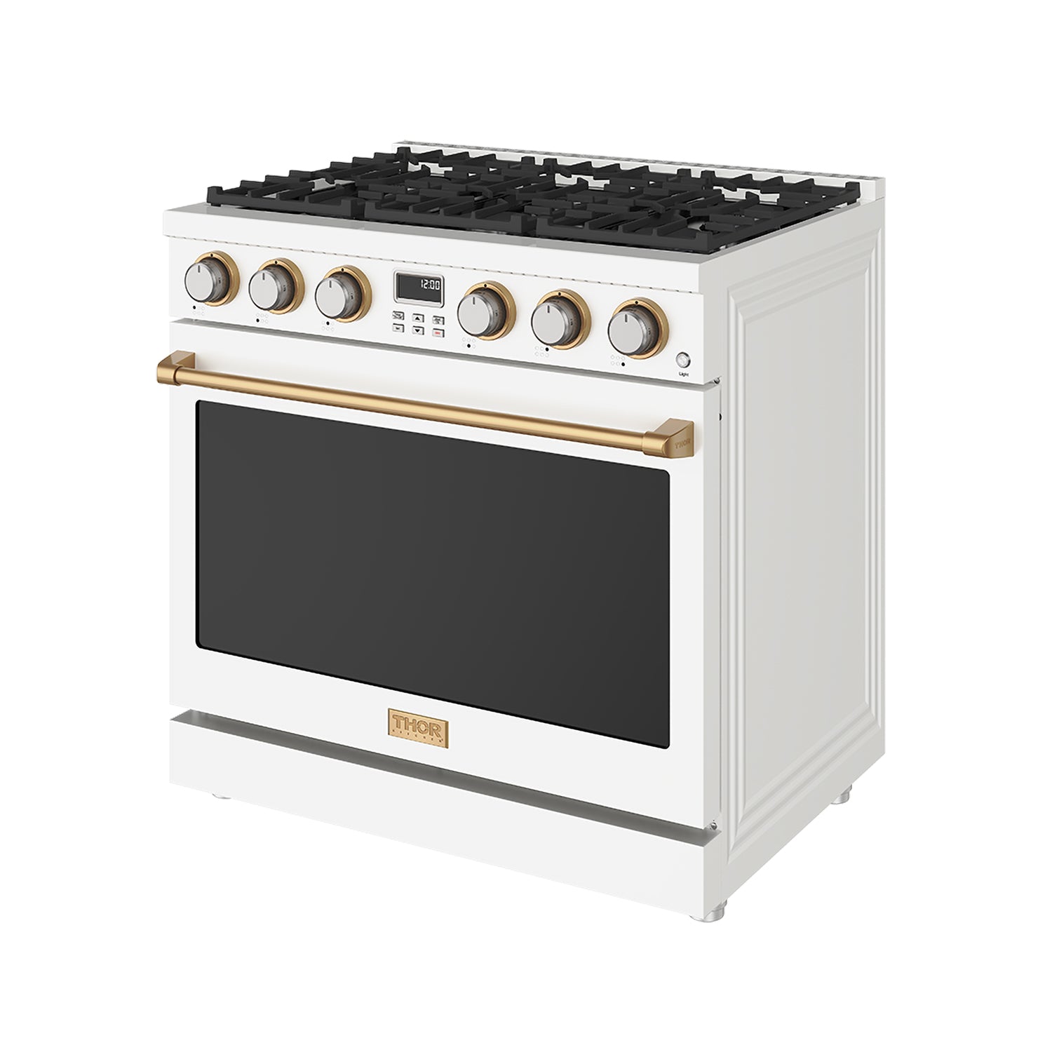 36 Inch Gas Range in White and Bronze- Contemporary Professional