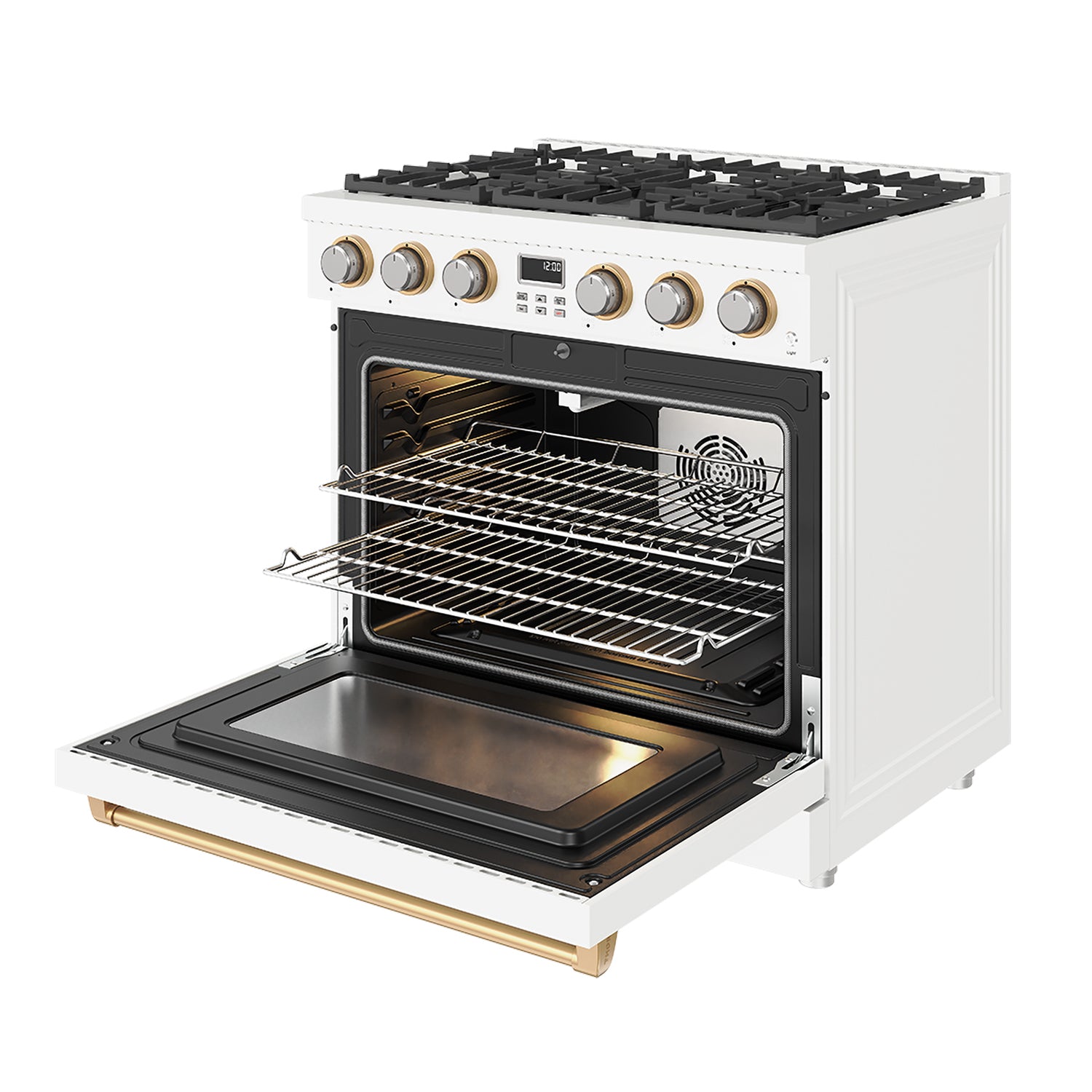 36 Inch Gas Range in White and Bronze- Contemporary Professional