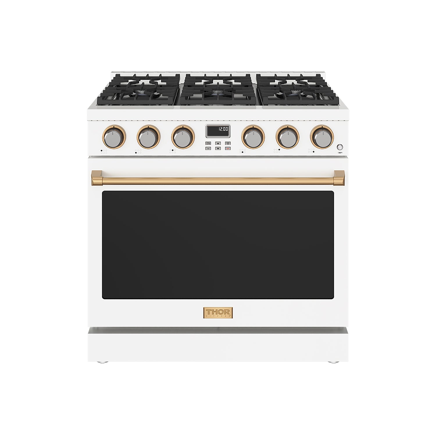 36 Inch Gas Range in White and Bronze- Contemporary Professional