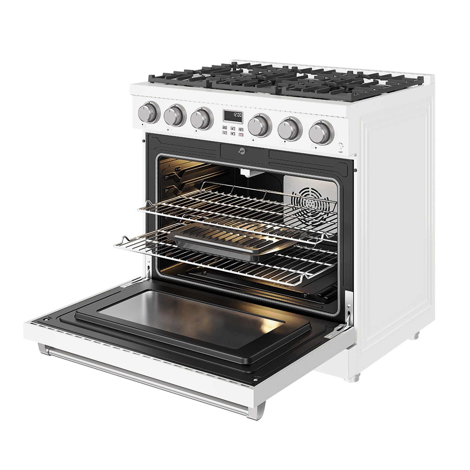 36 Inch Gas Range in White - Contemporary Professional