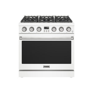36 Inch Gas Range in White - Contemporary Professional