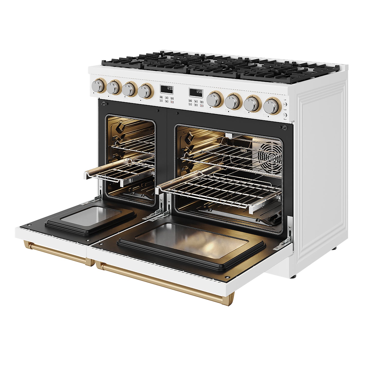 48 Inch Contemporary Professional Gas Range in White/Bronze
