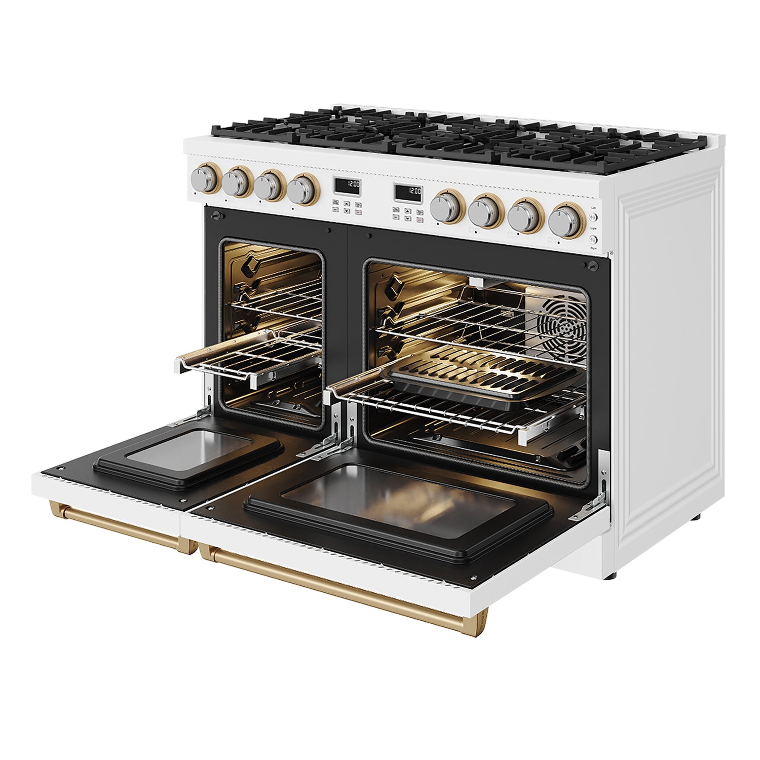 48 Inch Contemporary Professional Gas Range in White/Bronze