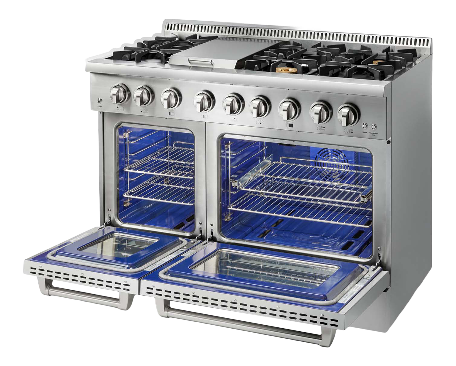 Thor Kitchen 48 Inch Professional Dual Fuel Liquid Propane Range in Stainless Steel - Model HRD4803ULP-R (Renewed)