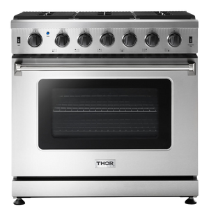 36 Inch Freestanding Gas Range, 6 Burner Convection Oven - Thor Kitchen