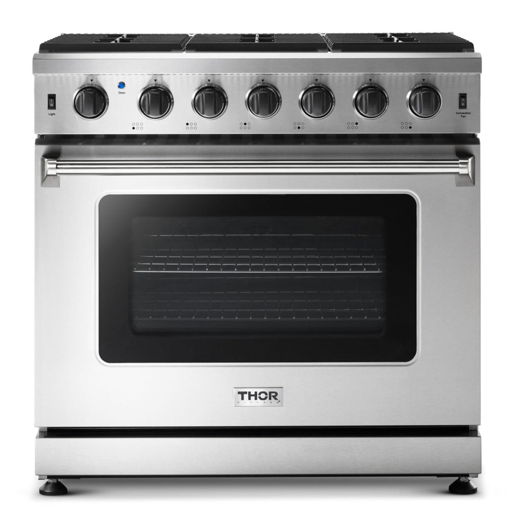 36 Inch Freestanding Gas Range, 6 Burner Convection Oven - Thor Kitchen
