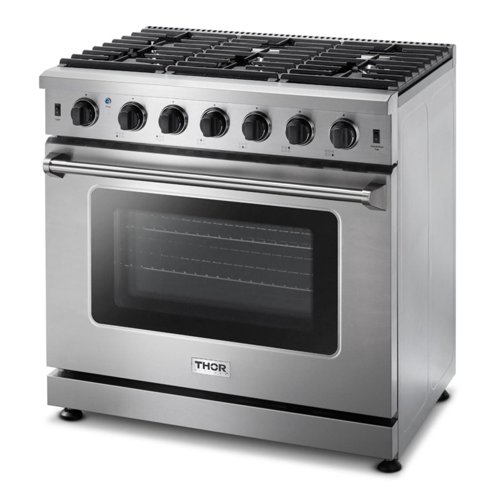 36 Inch Liquid Propane Range, 6 Burner Convection Oven - THOR Kitchen