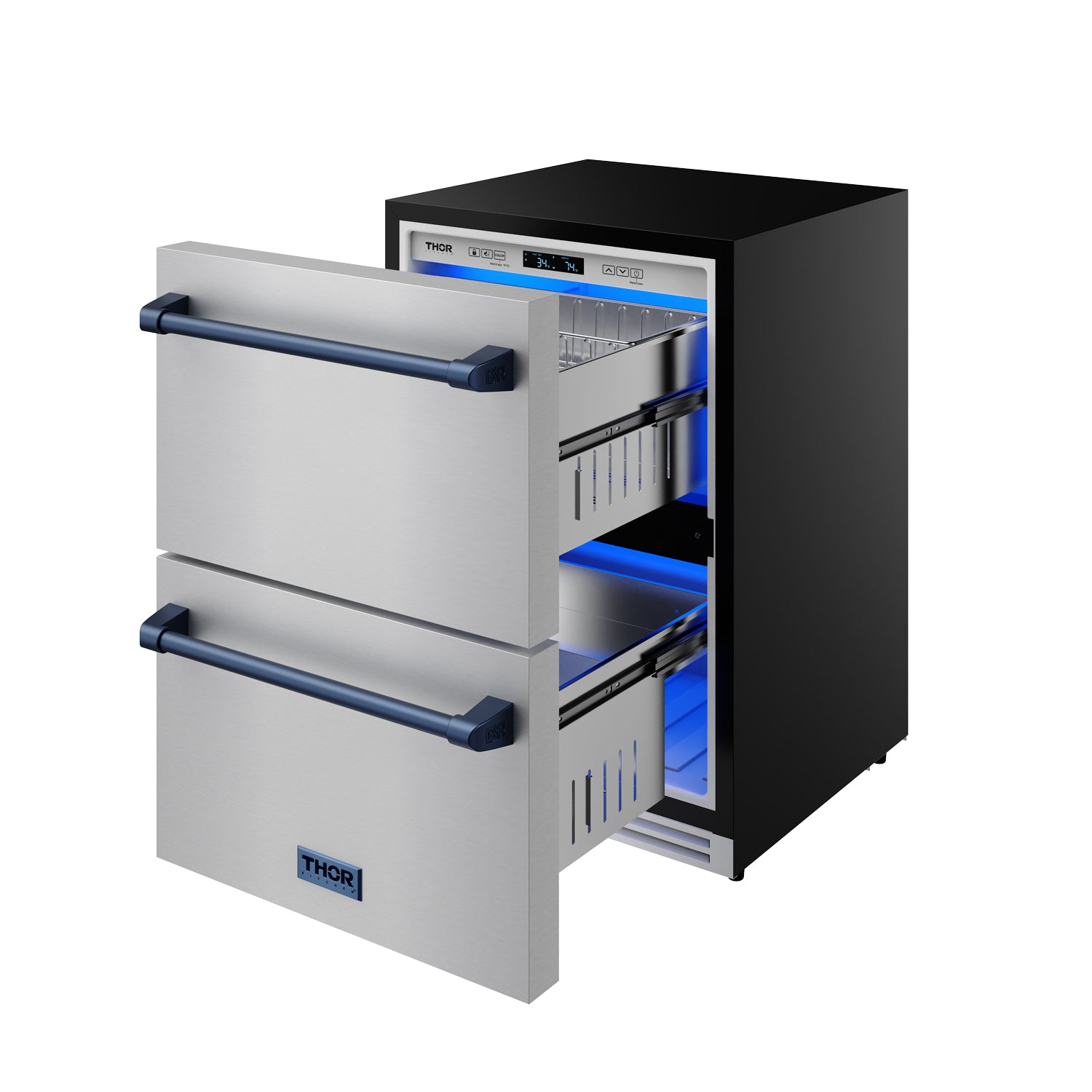 24" Undercounter Built-In or Freestanding Drawer Refrigerator – Stainless Steel/Blue | Gordon Ramsay Series