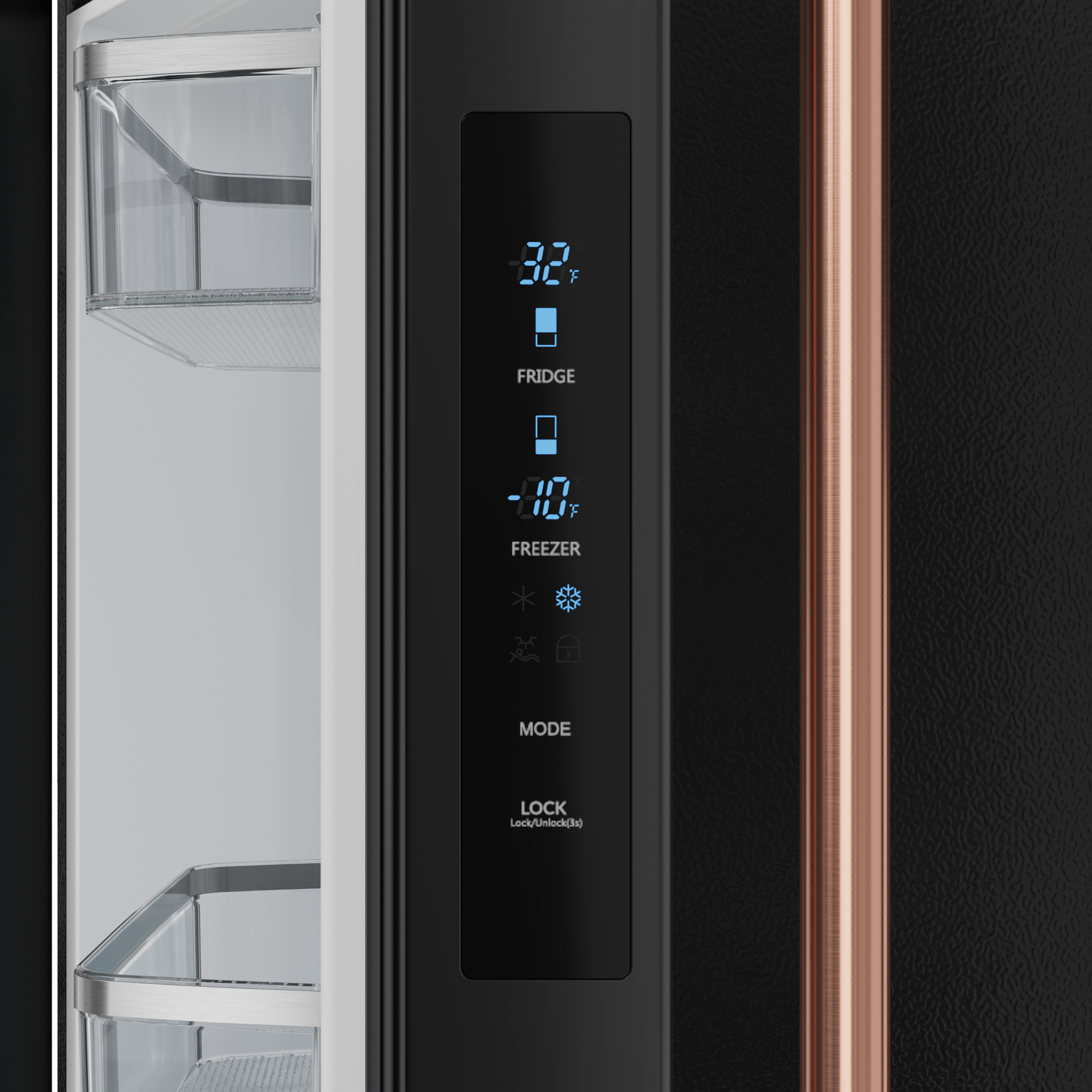 30 Inch 17.5 cu ft French Door Counter Depth Refrigerator with Ice Maker in Black/Rose Gold | Gordon Ramsay Series - RF3017FFD00-RSG